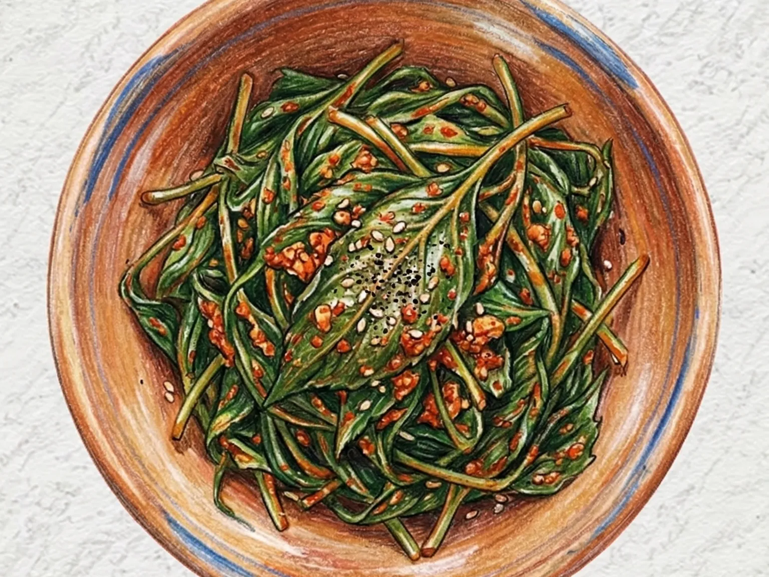 唐辛子の葉のナムル（茹で唐辛子葉の醤油ピリ辛和え）