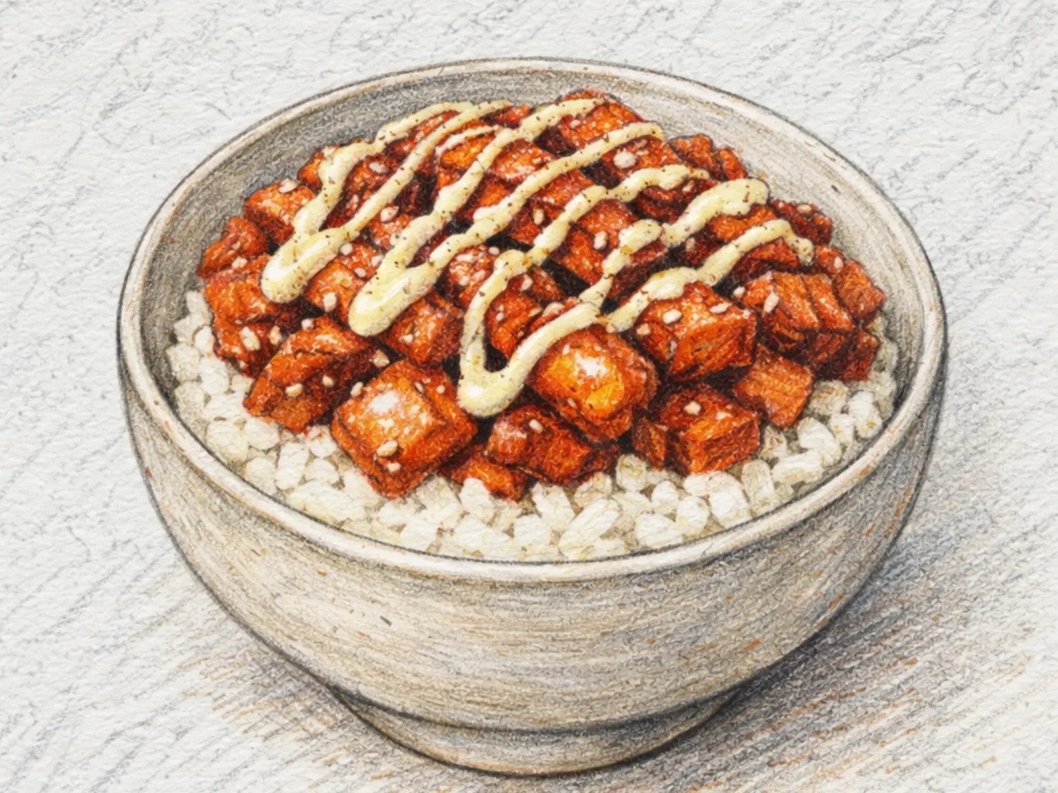 Gochujang Chicken Mayo Deopbap (bol de arroz con pollo al gochujang y mayonesa)