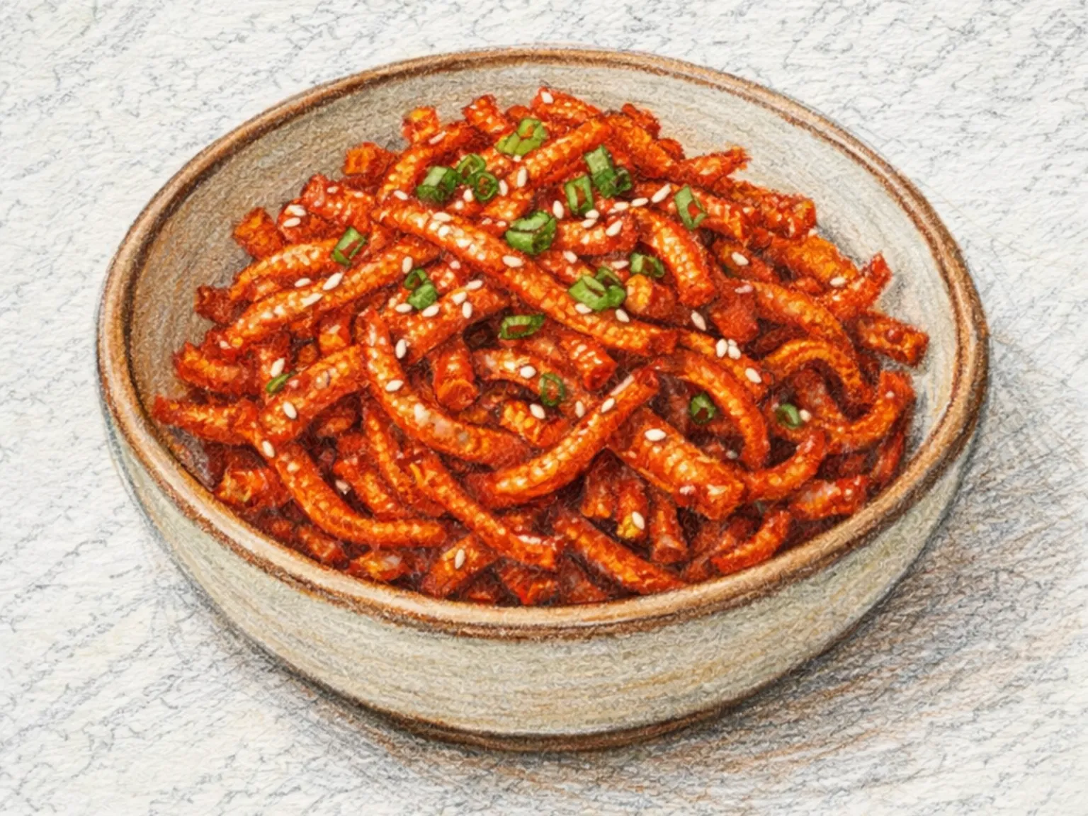 コチュジャン味の干しイカ炒め（ジンミチェポックム）