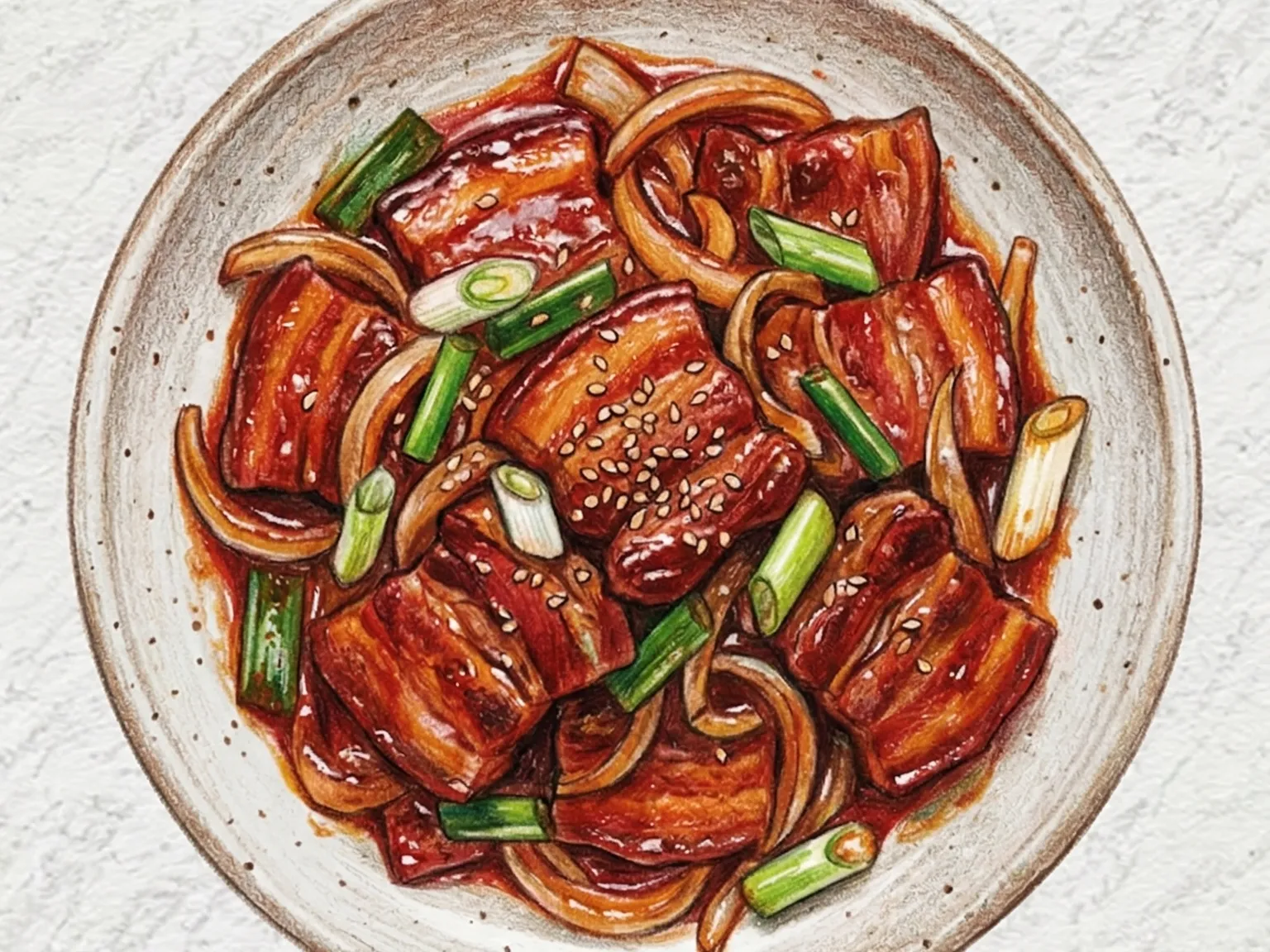 Gochujang Samgyeop-bokkeum (panceta de cerdo salteada con gochujang coreana)