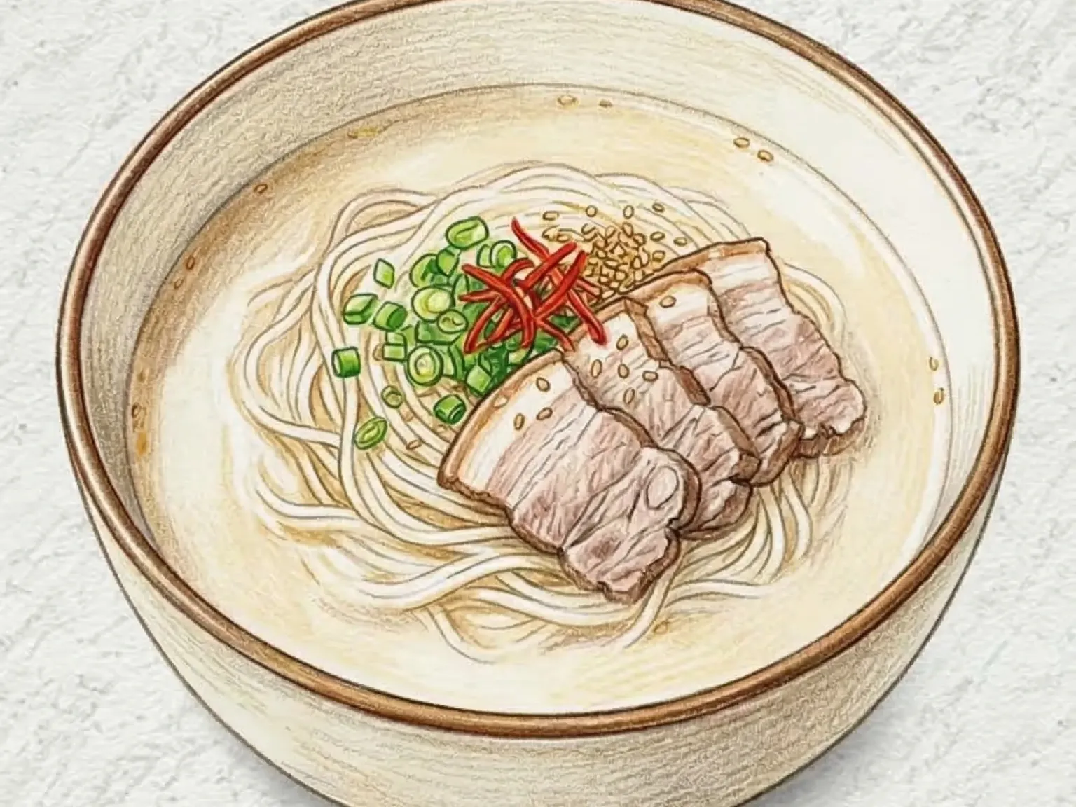 Gogi-Guksu (sopa coreana de massa com caldo de ossos de porco de Jeju)