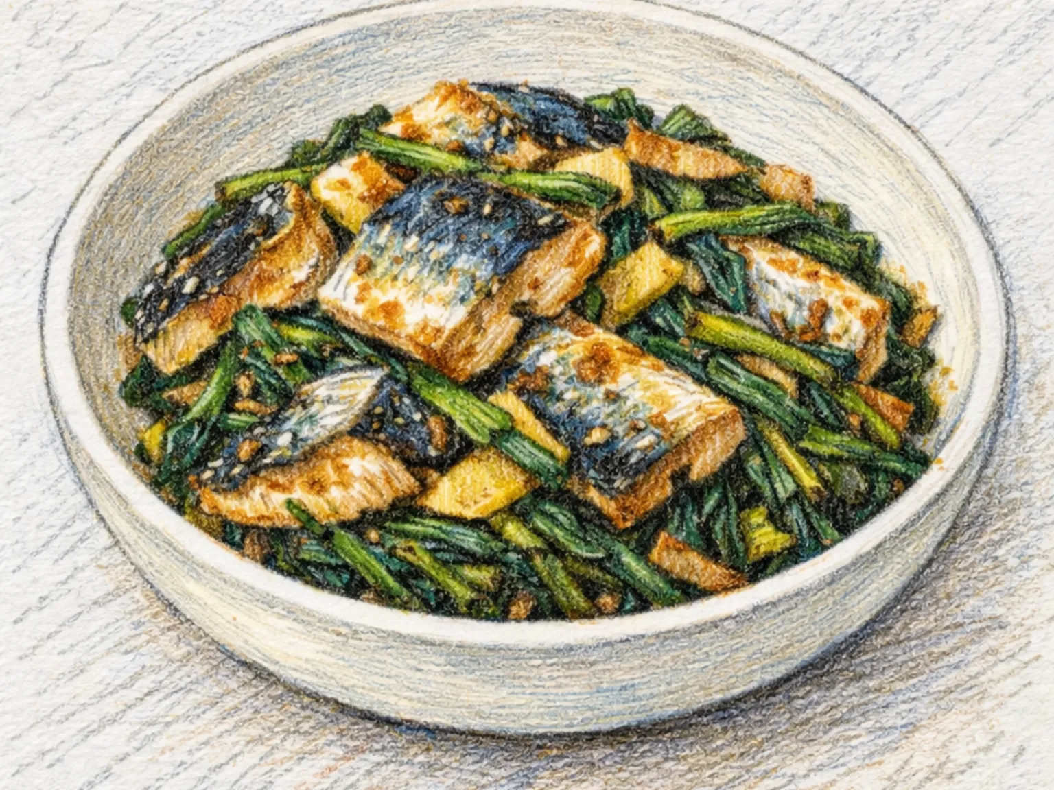 コンドゥレコドゥンオポックム（コンドレとサバの炒め物）