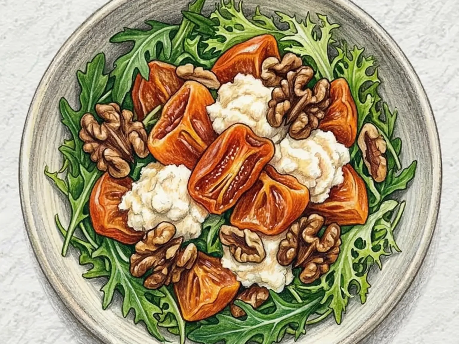 Gotgam Ricotta Nut Salad (salada de caqui seco com ricota e nozes)