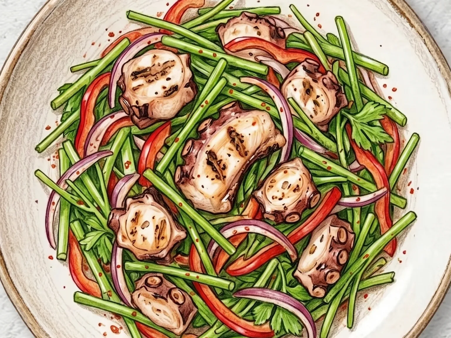 문어미나리 구이샐러드