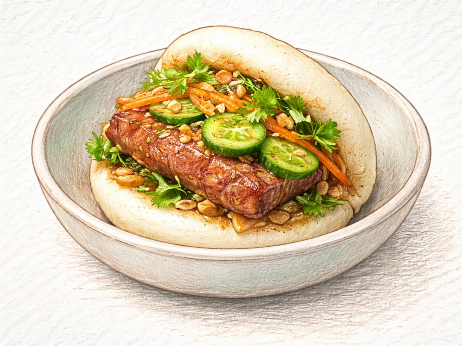 Gua Bao (pão cozido no vapor com porco refogado)