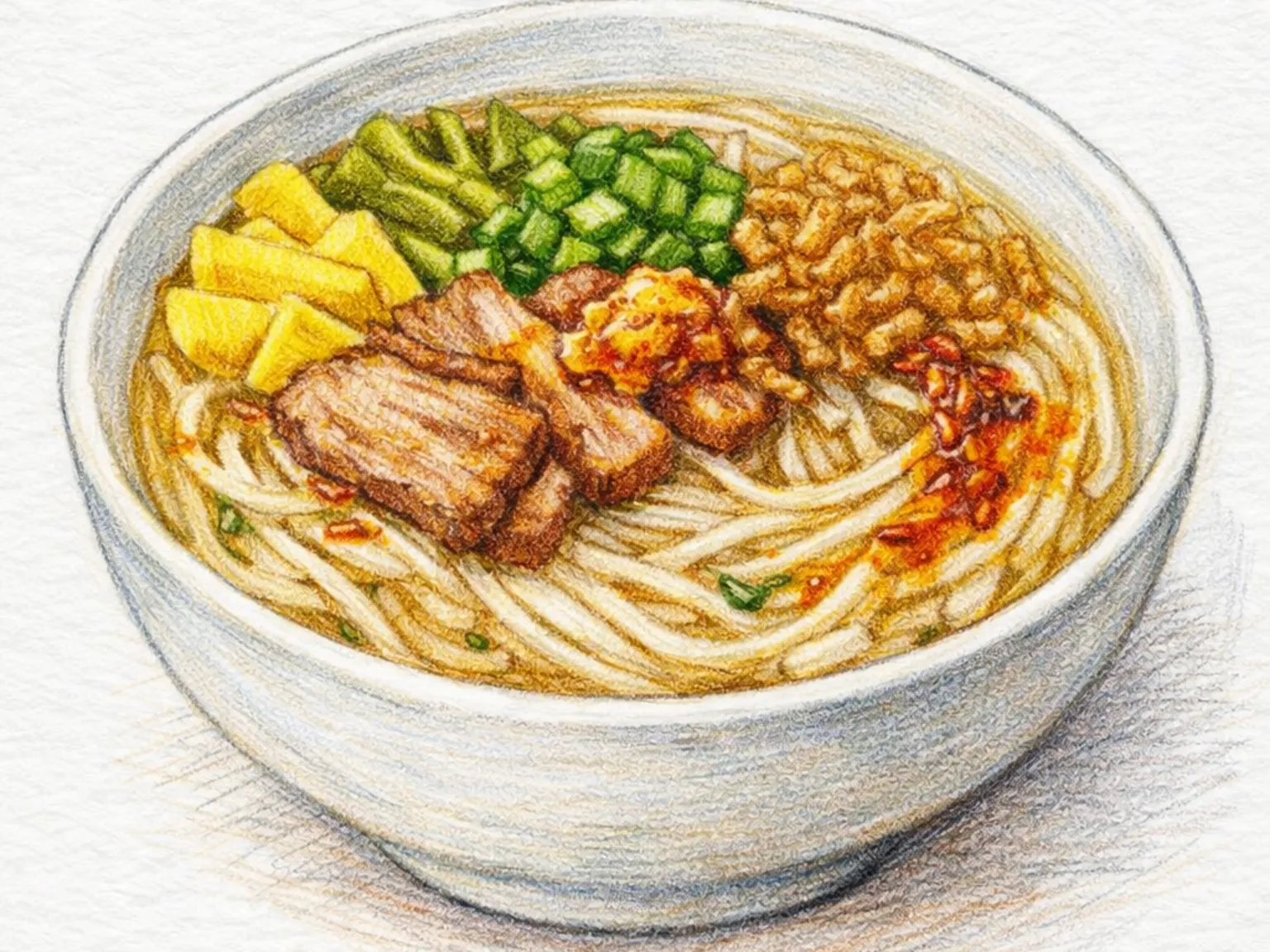 Guilin Rice Noodles (fideos de arroz sedosos en caldo de falda de ternera)
