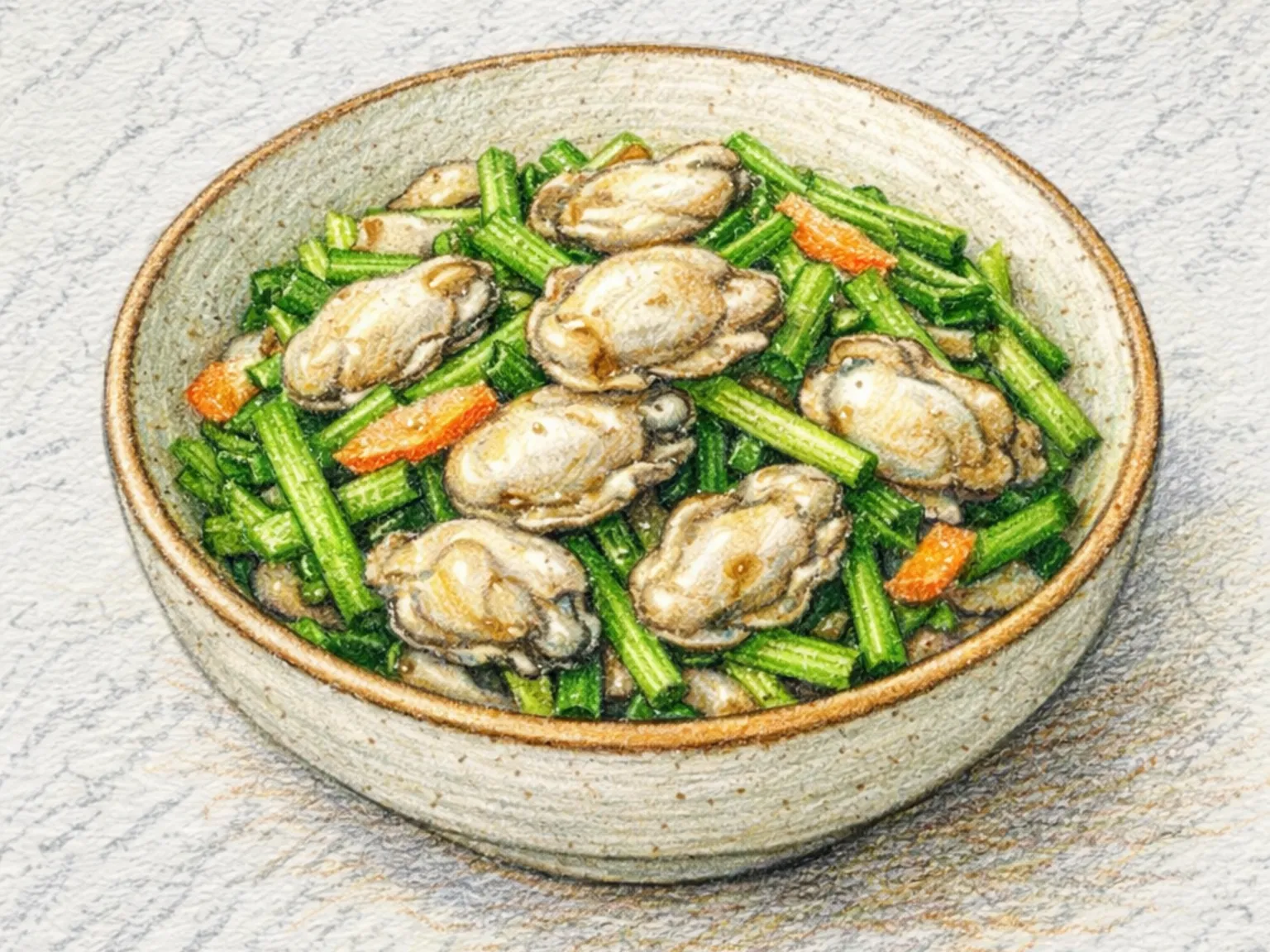 クルミナリポックム（牡蠣とセリの炒め物）