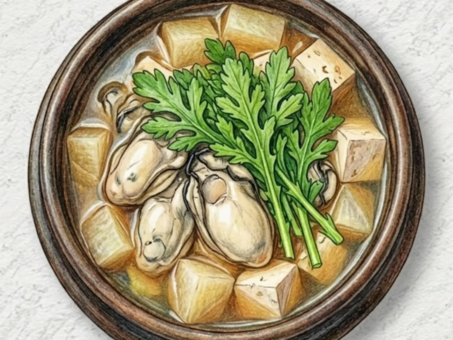 Gul Ssukgat Jjigae (estofado coreano de ostras y crisantemo de corona)