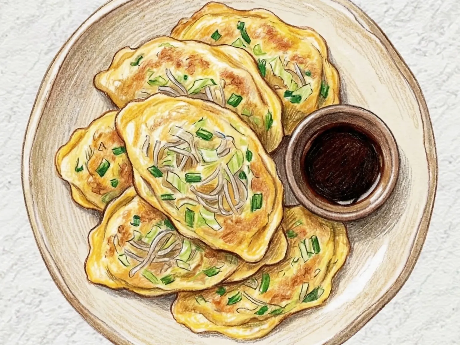 卵マンドゥ（卵餃子お焼き）（卵を皮に使った野菜入り韓国お焼き）