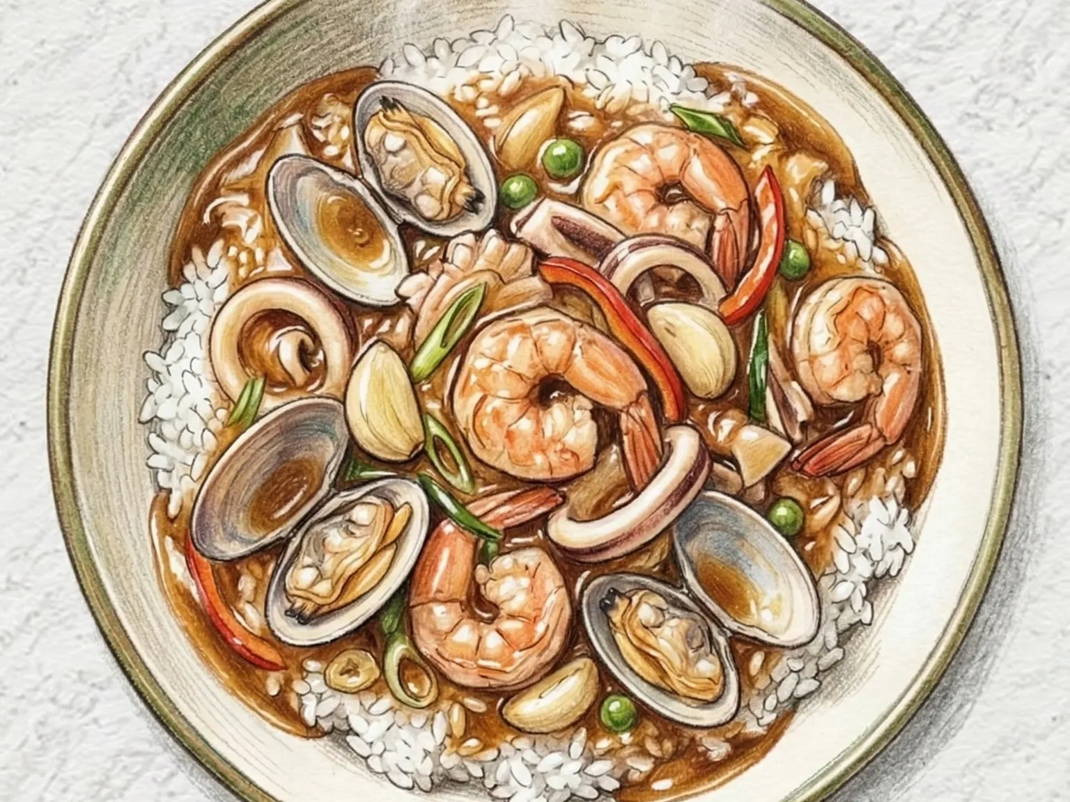 Haemul Deopbap (Tigela de Arroz com Marisco Coreano)