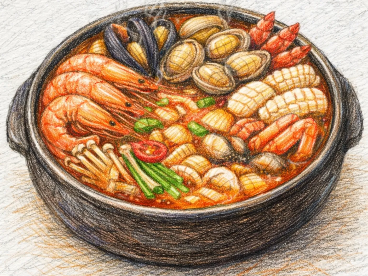 海鮮鍋(えび・いか・カニのコチュジャン鍋)