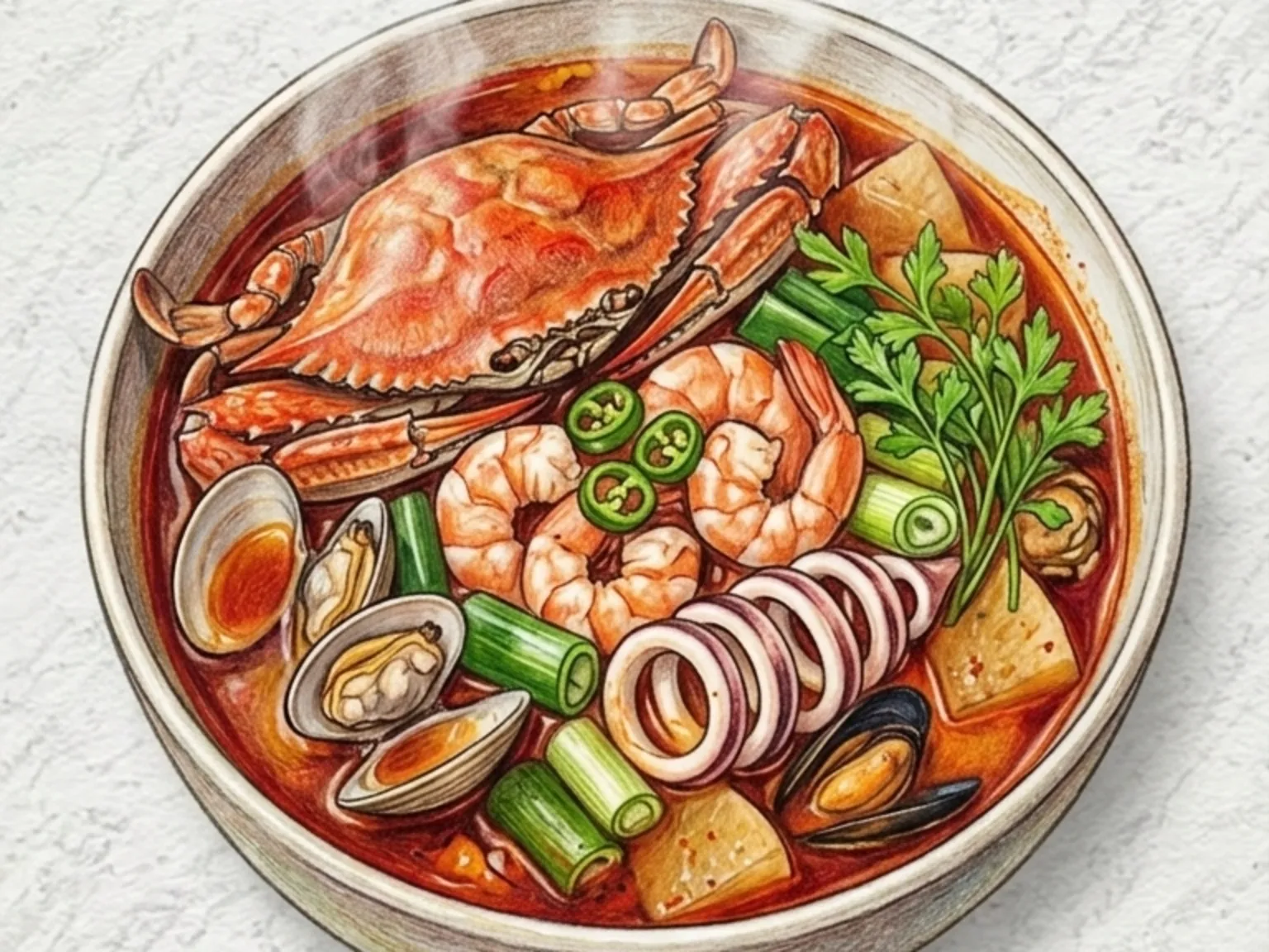 Haemul-tang (sopa coreana de frutos do mar na panela quente)