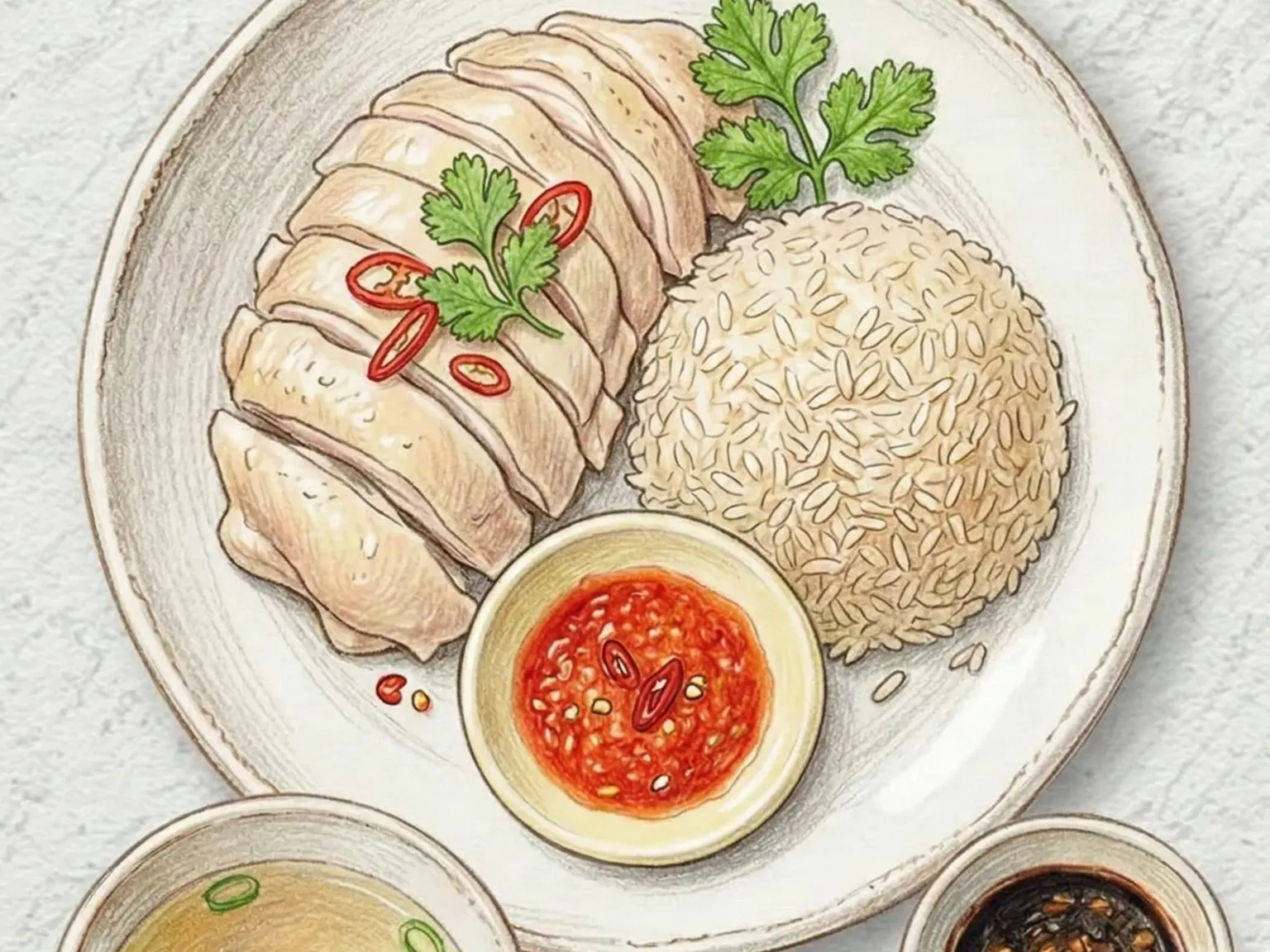 Arroz de Frango Hainanês (frango escalfado com arroz perfumado)