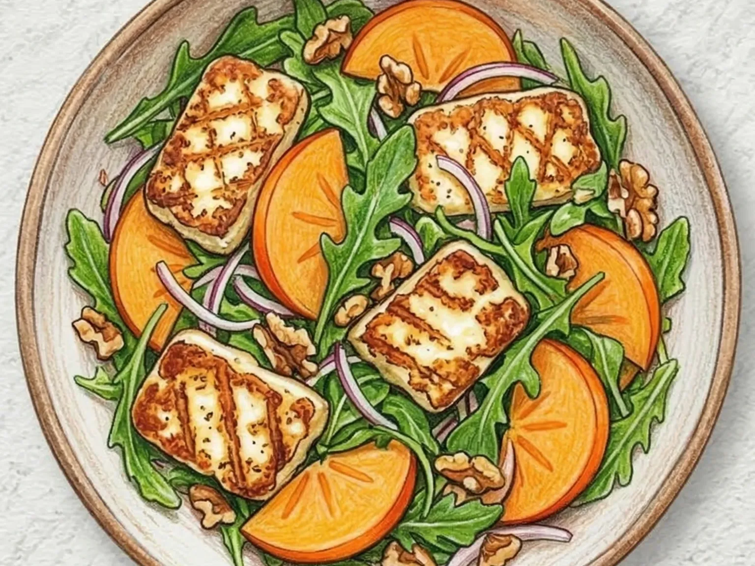 할루미 단감 루콜라 샐러드 (구운할루미와 단감의 가을맛)