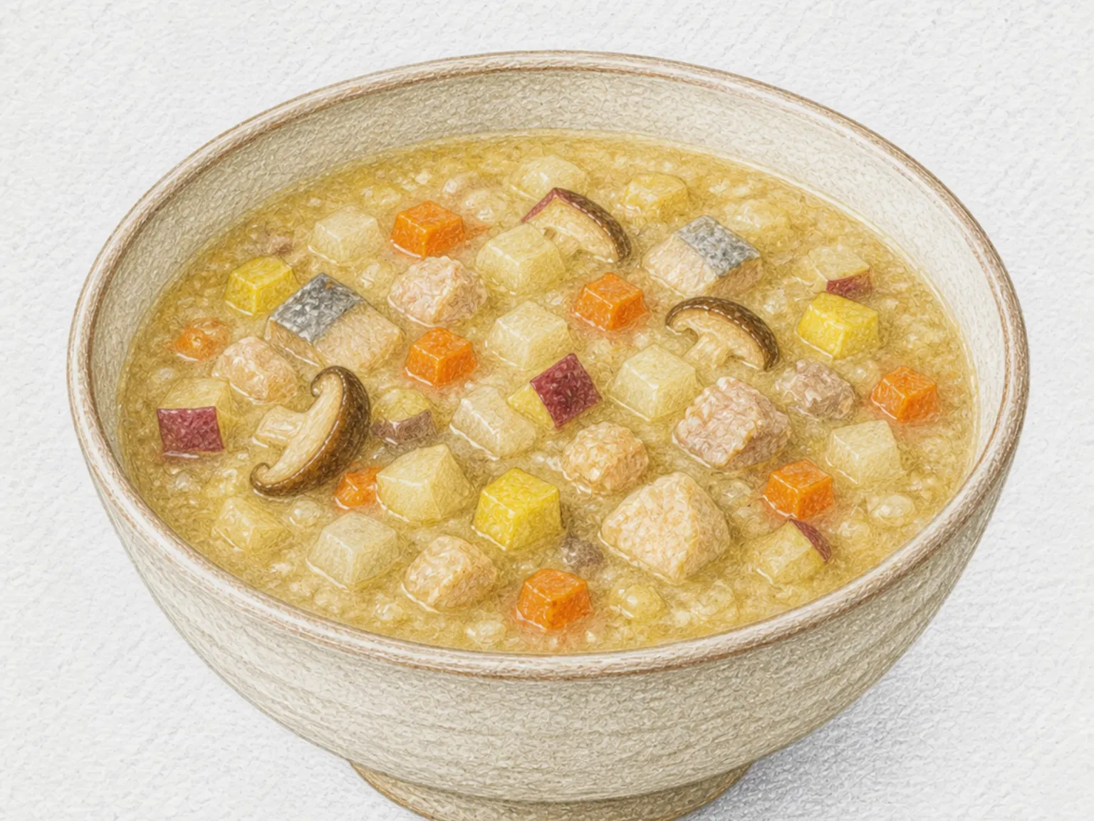 Hikado (Yellowtail and Chicken Soup Thickened with Sweet Potato)