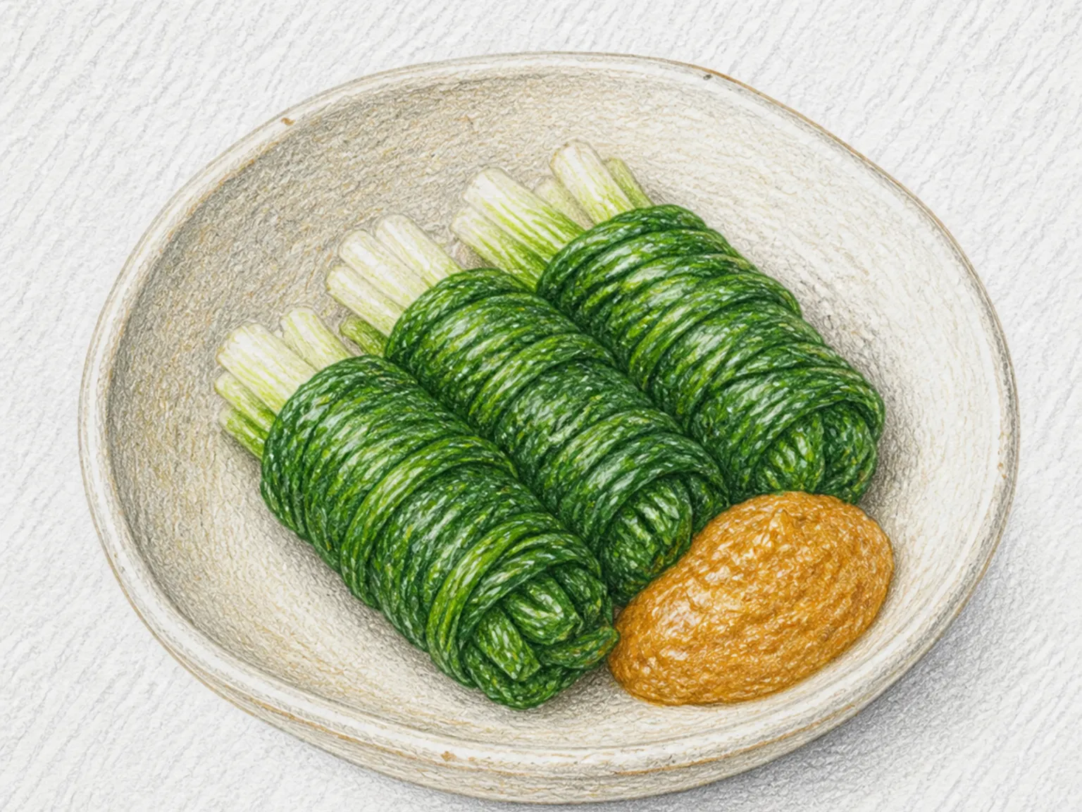 Hitomoji no Guruguru (Coiled Scallions with Vinegar Miso)