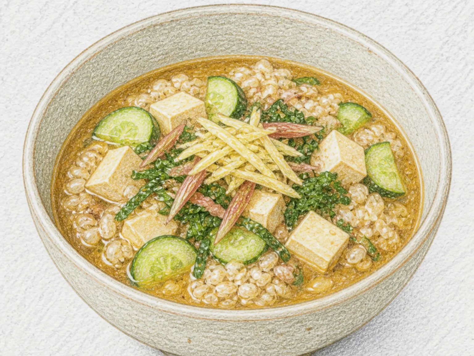 Hiyajiru (Cold Fish and Miso Soup over Barley Rice)