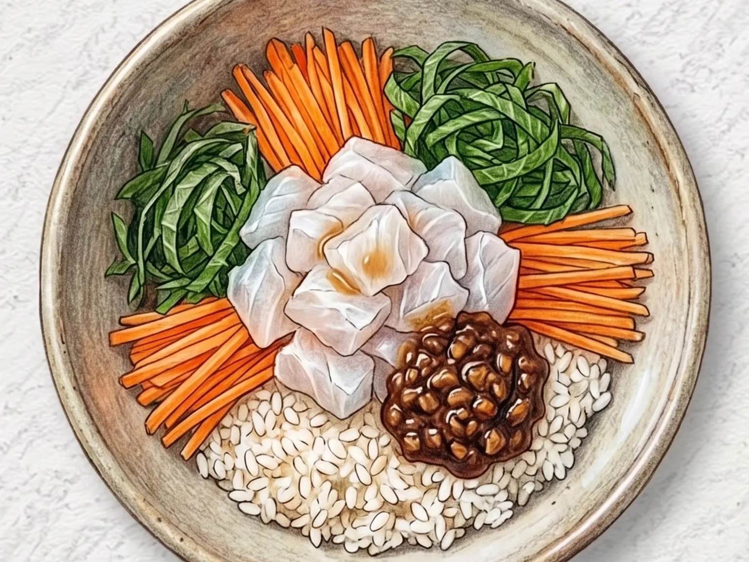 Ssamjang Hoe Deopbap (Tigela de arroz com sashimi e ssamjang coreano)