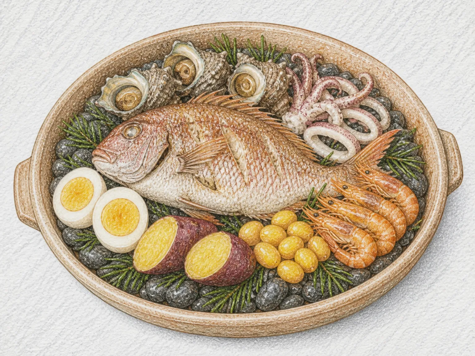 호라쿠야키 (질그릇 해산물 소금구이)