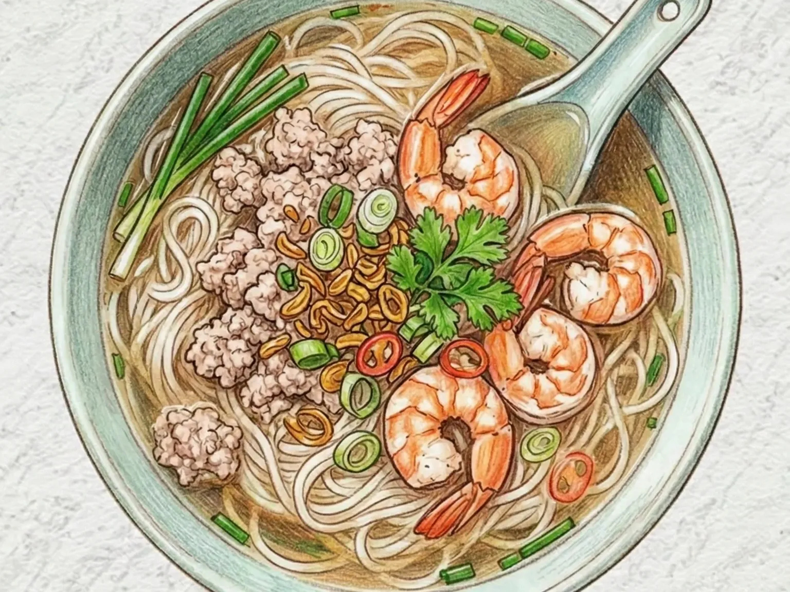 フーティウ・ナムヴァン（豚エビ米麺スープ）