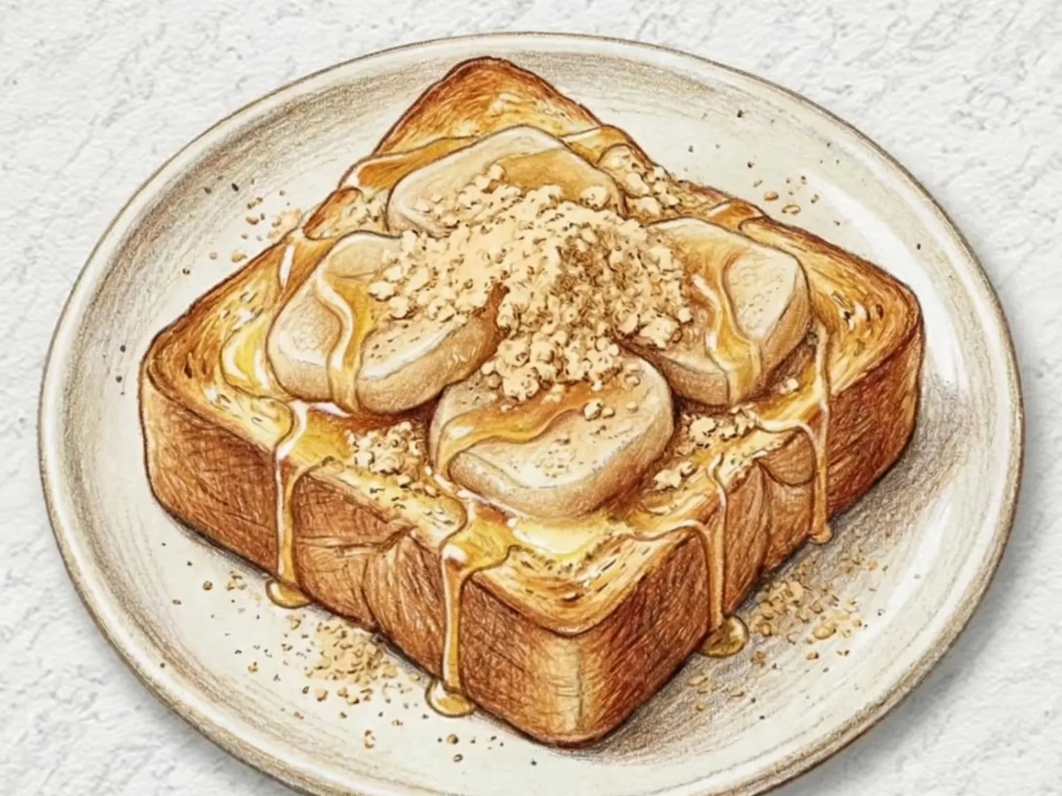 Korean Injeolmi Toast (Buttery Toast Topped with Rice Cake and Soybean Powder)