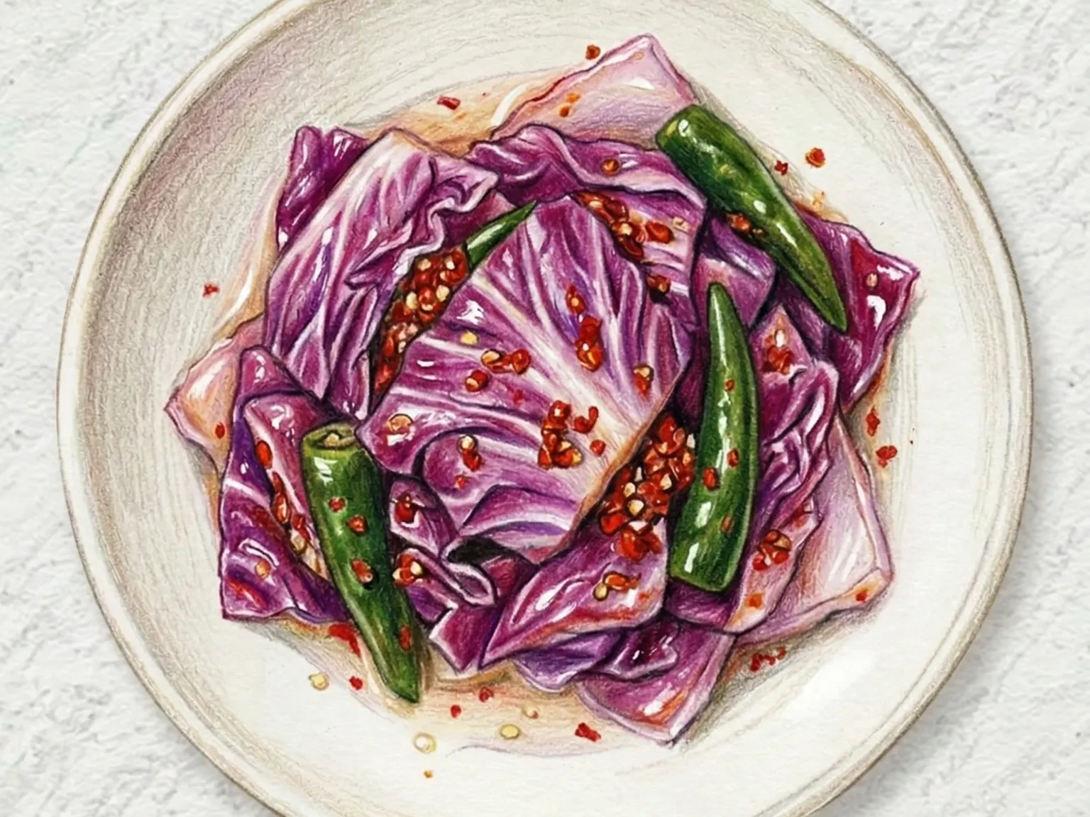 Jeokchae Kimchi (kimchi de repolho roxo coreano)
