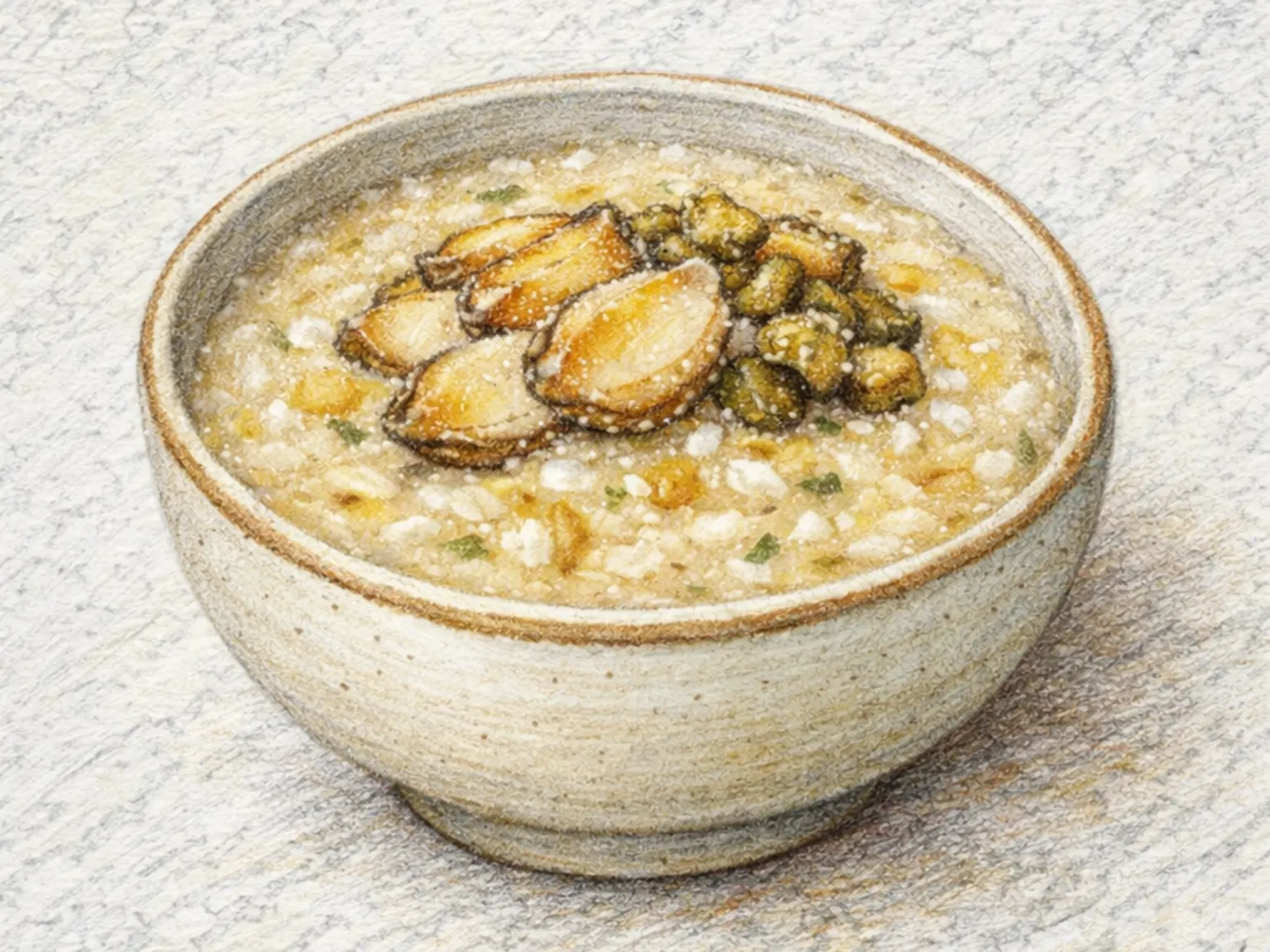 Jeonbok Chamgireum Juk (mingau de abalone e óleo de gergelim coreano)