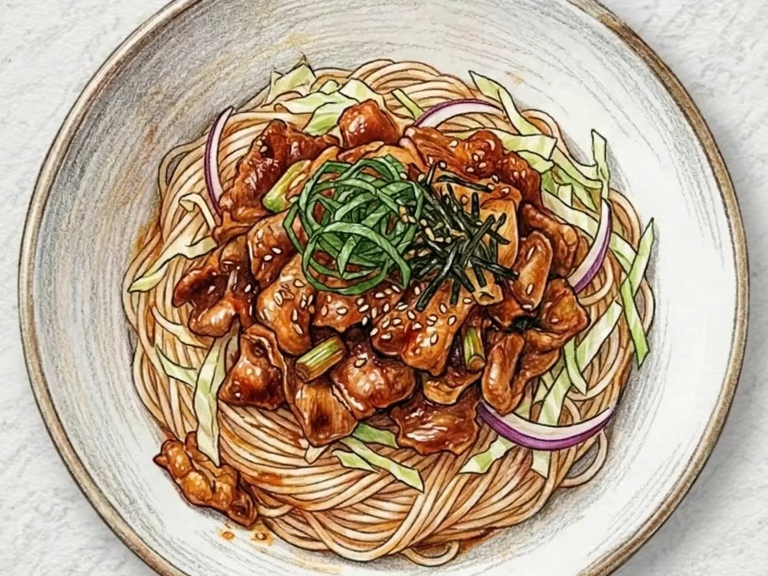 チェユク ビビン グクス（辛味噌豚肉ビビン麺）