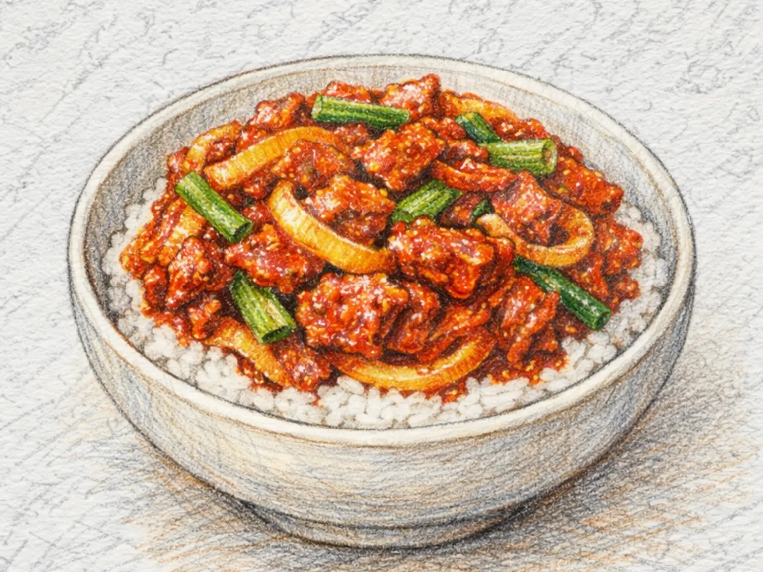 Jeyuk Gochujang Deopbap (tigela de arroz com porco picante coreano)