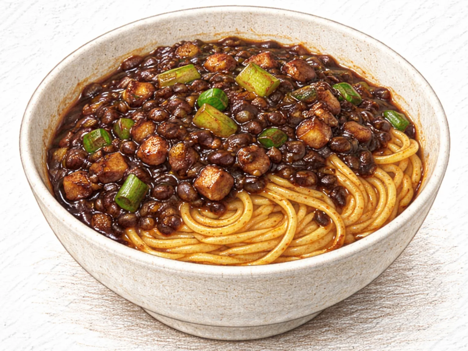 粉物屋のジャジャン麺(黒豆みそ炒め肉野菜のかけ麺)