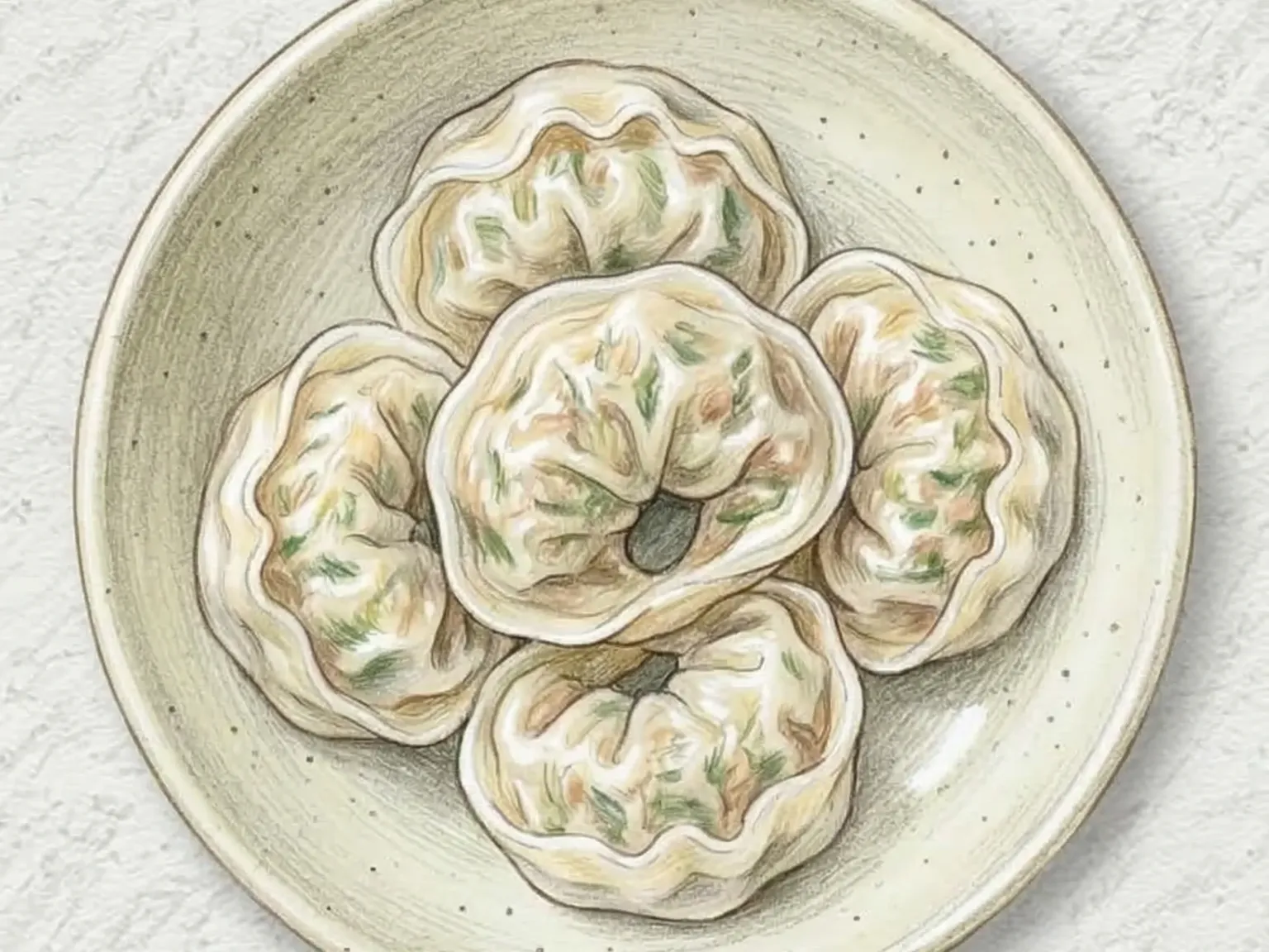 蒸しマンドゥ（豚肉豆腐ニラの半月形蒸し餃子）