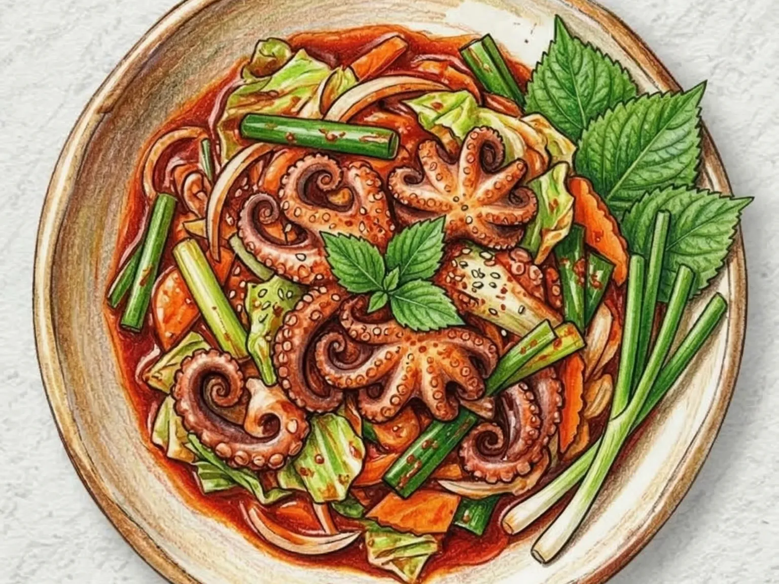 Jjukkumi-bokkeum (salteado picante de pulpo de pies largos coreano)