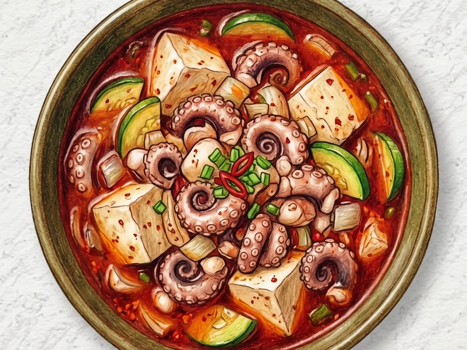 イイダコと豆腐のチゲ（小ダコと豆腐のピリ辛アンチョビ鍋）