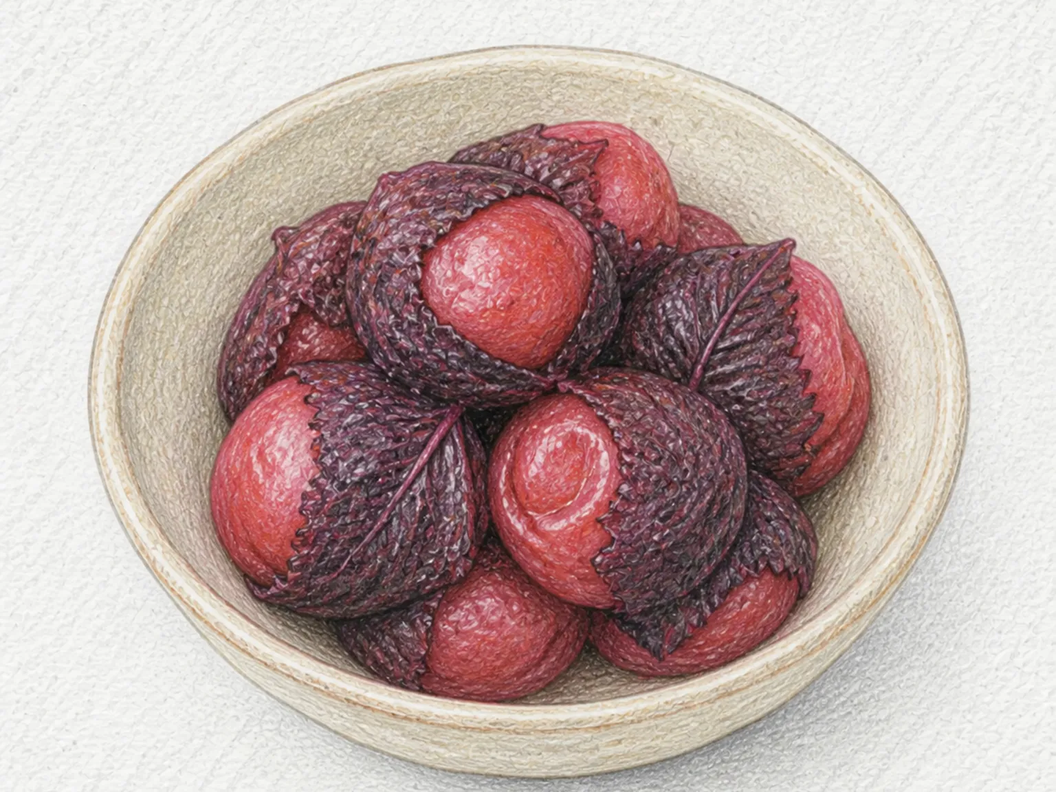 Kanrobai (Sugar-Cured Green Ume Wrapped in Red Shiso)
