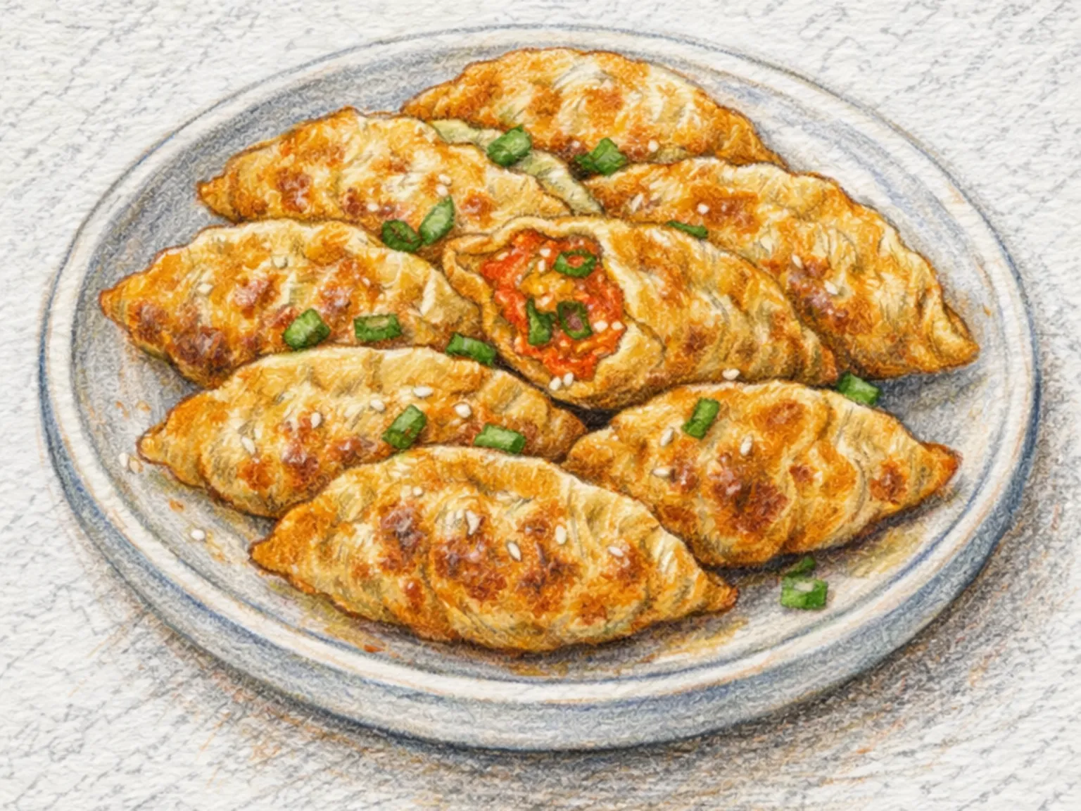 キムチ焼きマンドゥ(キムチ豚肉入りパリパリ焼き餃子)