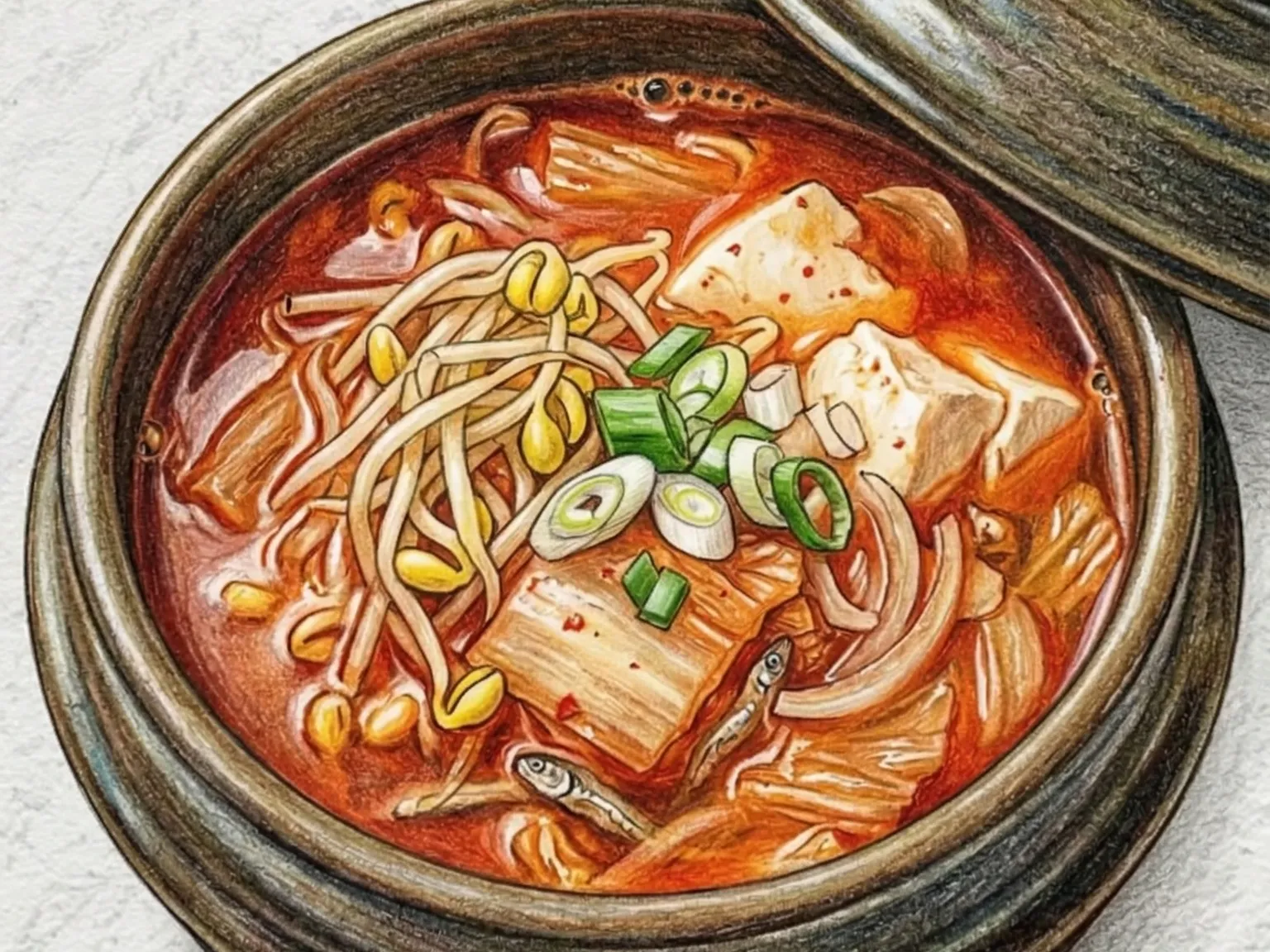 キムチと豆もやしのチゲ（さっぱり辛い煮干しだし鍋）