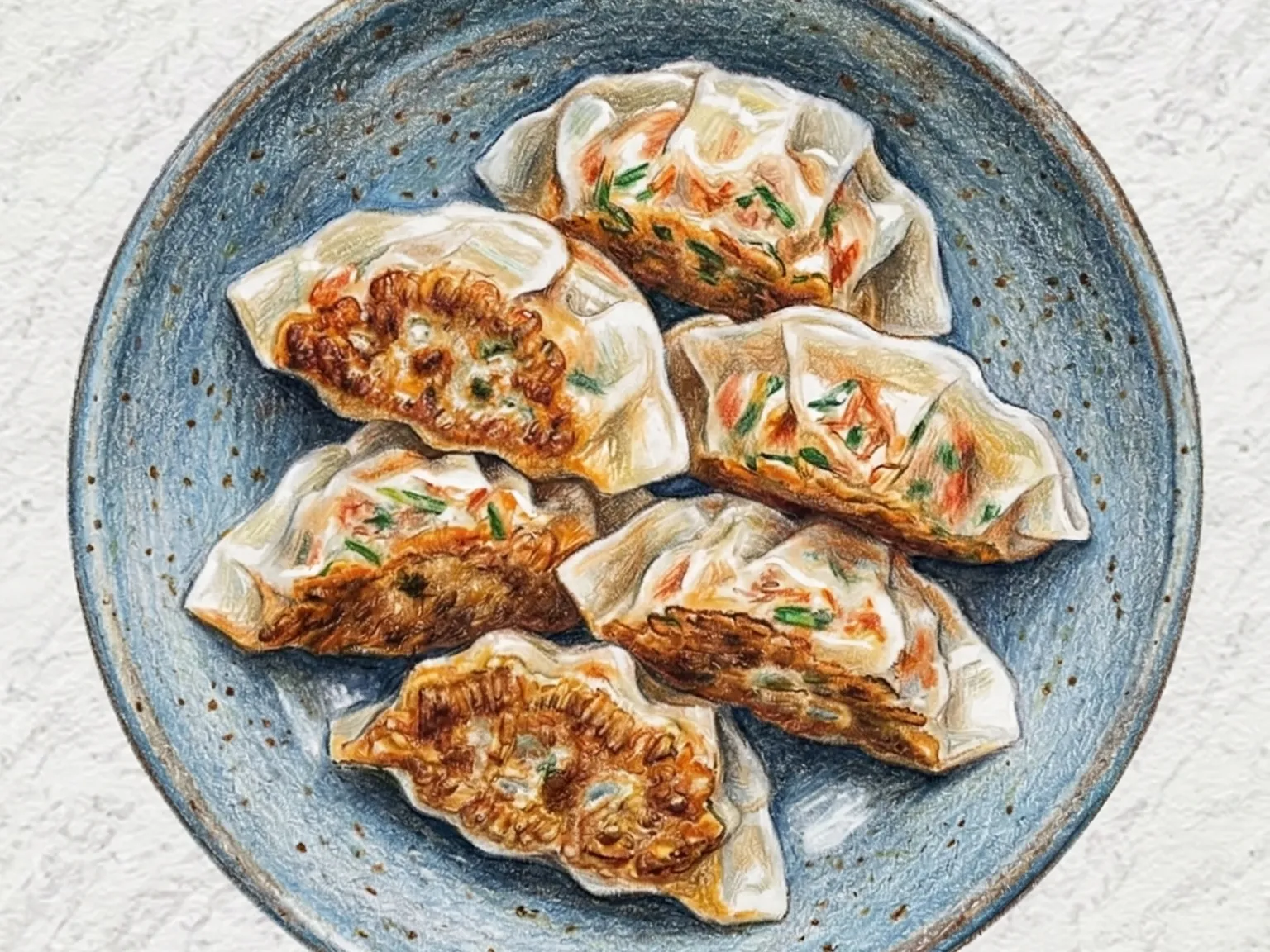 Kimchi Pork Gunmandu (Gyoza de carne de porco e Kimchi coreano crocante)