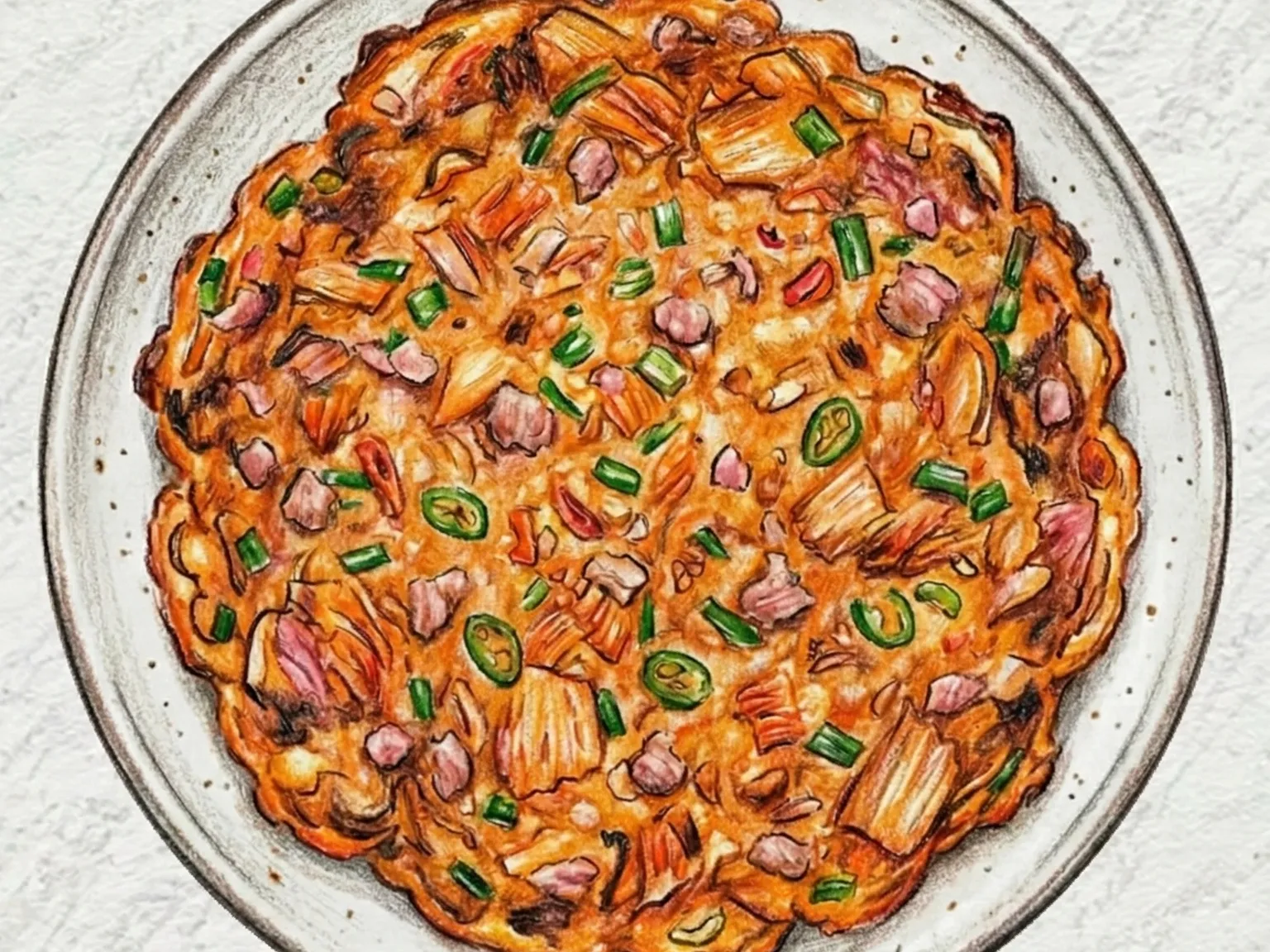 Kimchi Pork Jeon (panqueque crujiente coreano de kimchi fermentado y cerdo)