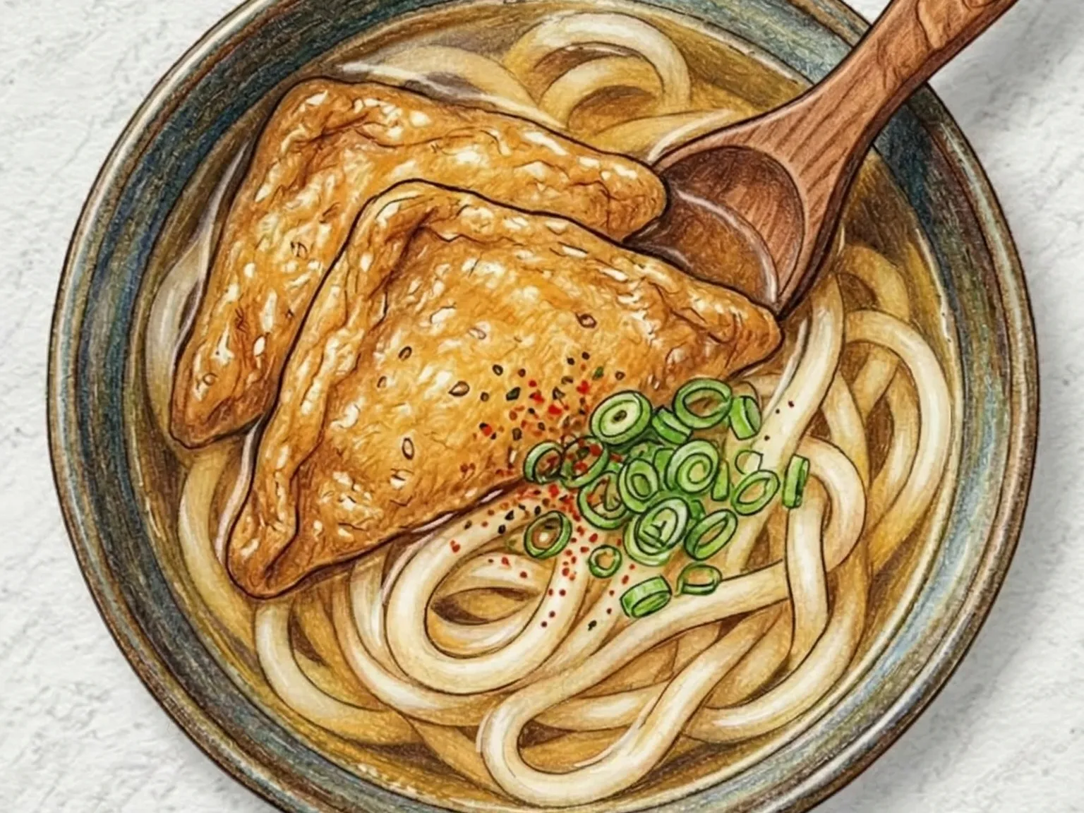 Osaka Kitsune Udon (macarrão grosso com tofu frito adocicado em caldo dashi)
