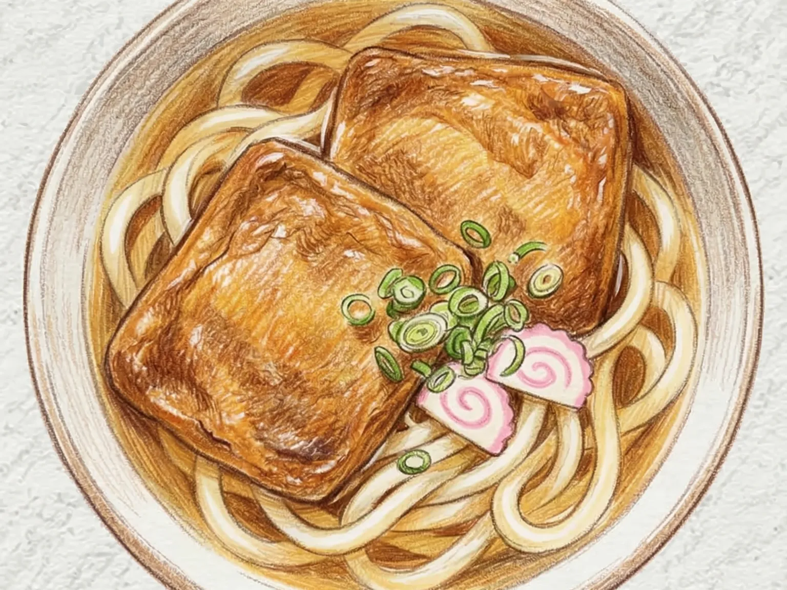 Kitsune Udon (sopa de macarrão udon com tofu frito temperado)