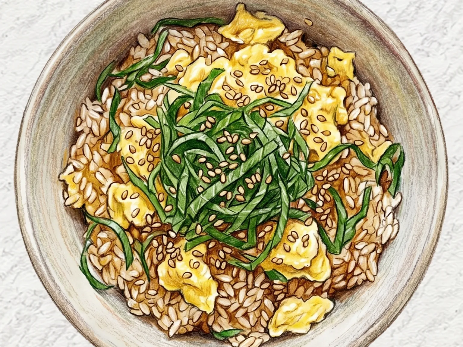 えごまの葉・えごま油卵ご飯（香ばしいハーブ香の混ぜご飯）