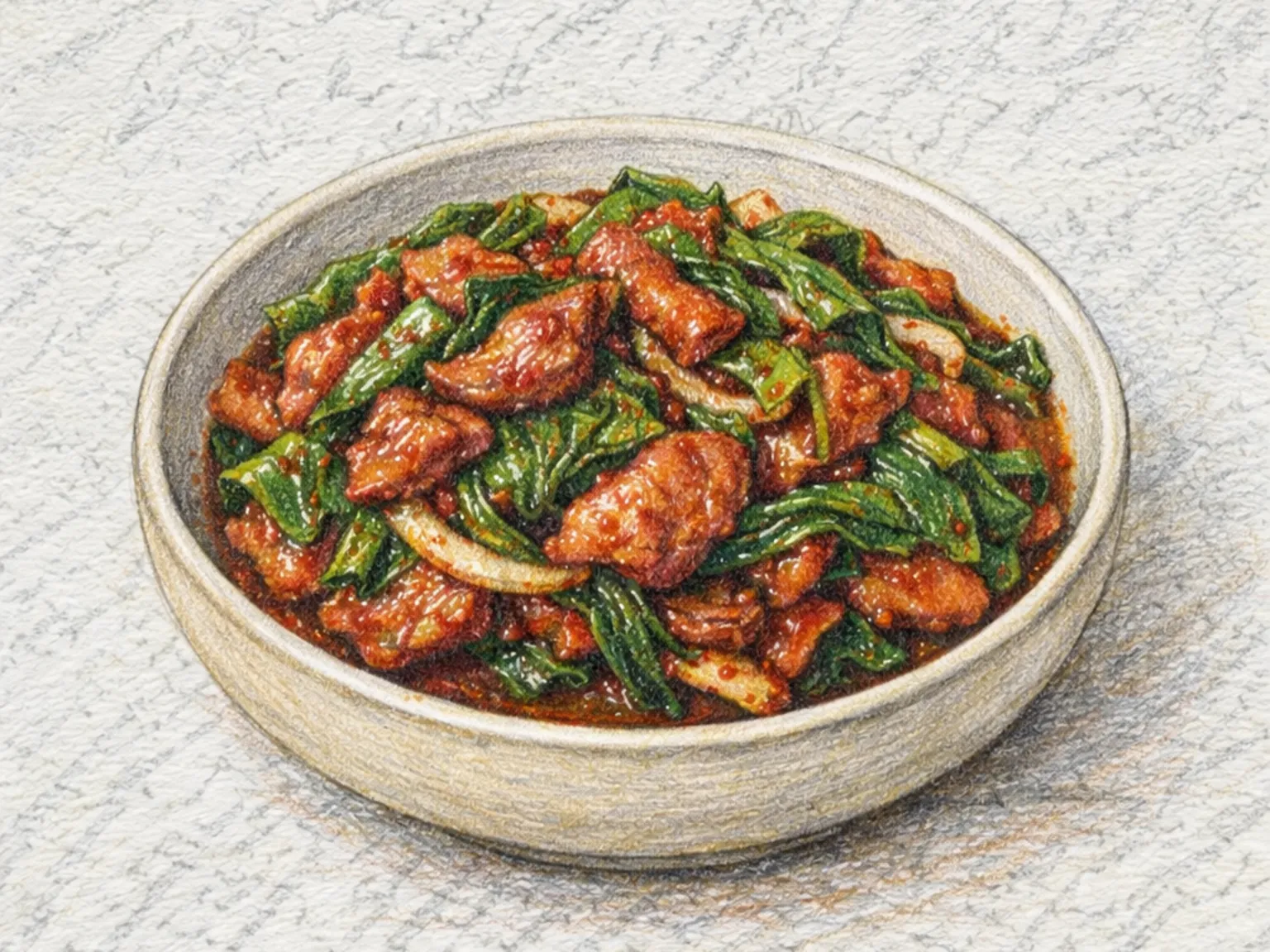 ケンニプオリポックム（えごまの葉と鴨肉の炒め物）