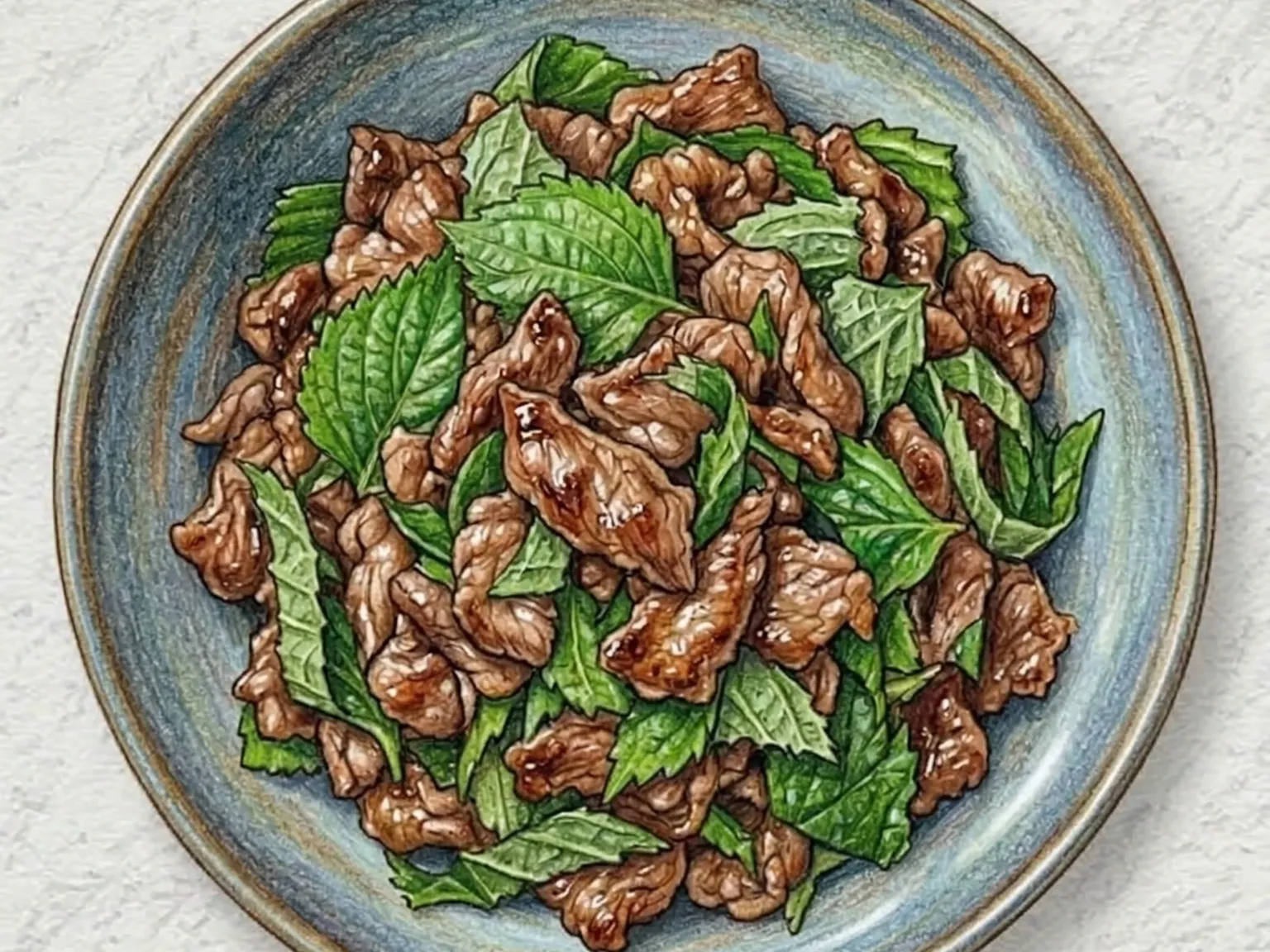 ケンニプソゴギポックム(えごまの葉と牛肉の炒め物)