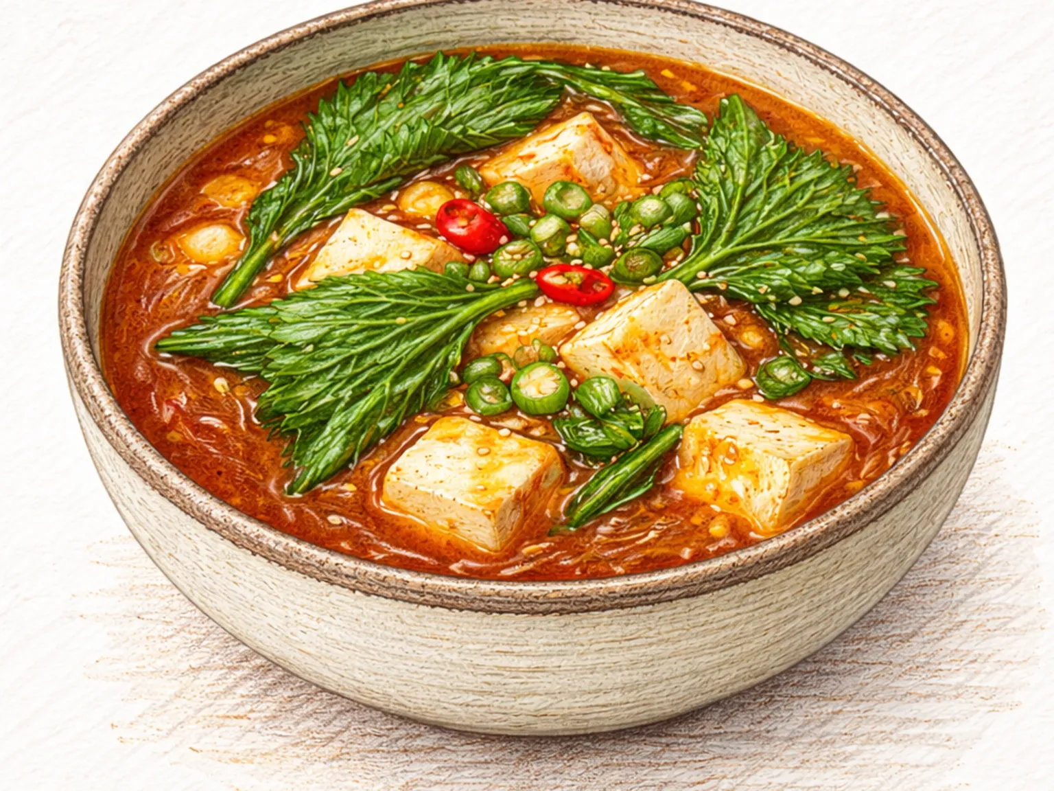 エゴマの葉スンドゥブチゲ（やわらか豆腐のハーブ香る鍋）