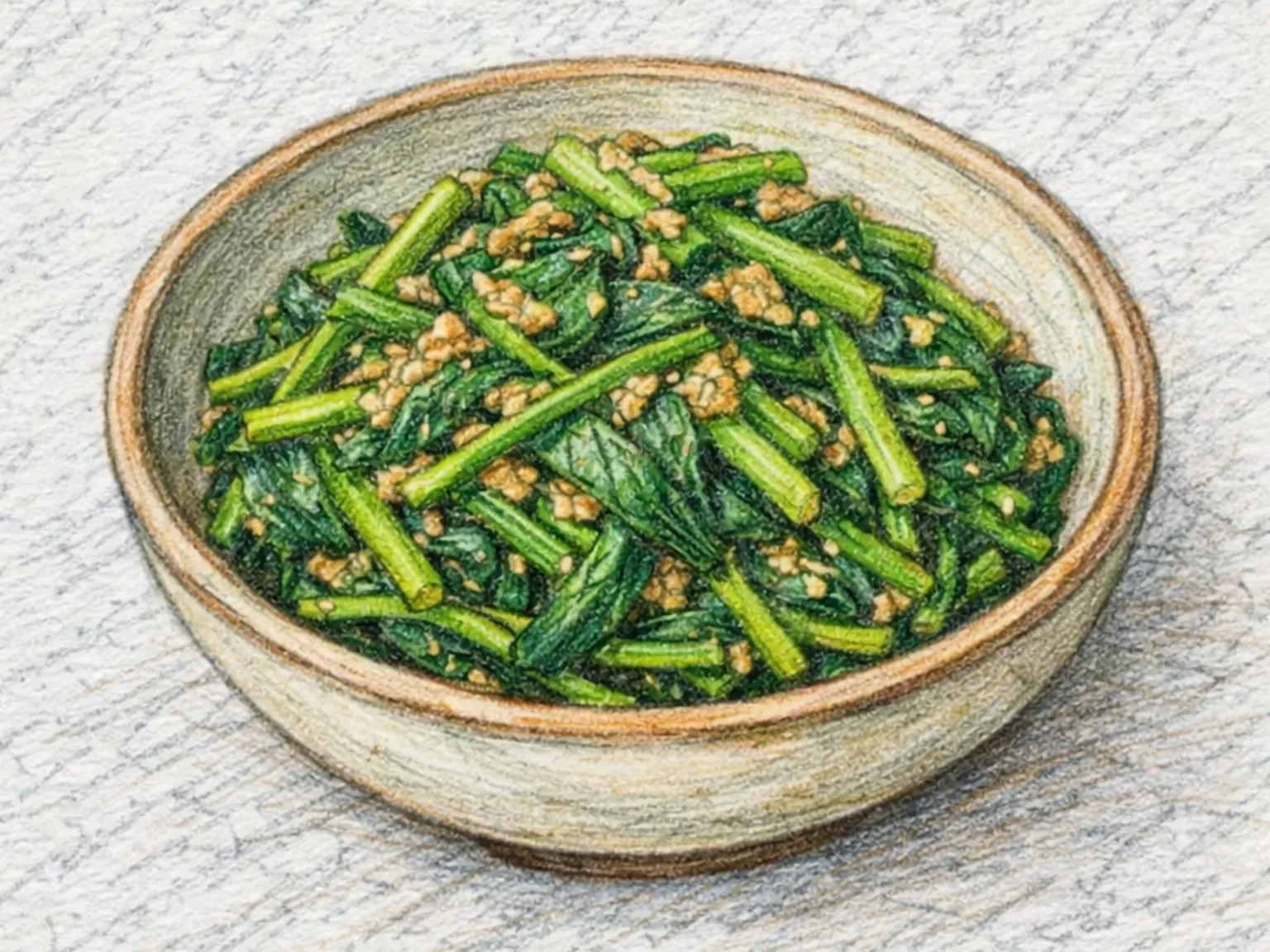 Kkaetsun-namul-muchim (namul de brotes de perilla sazonados al estilo coreano)