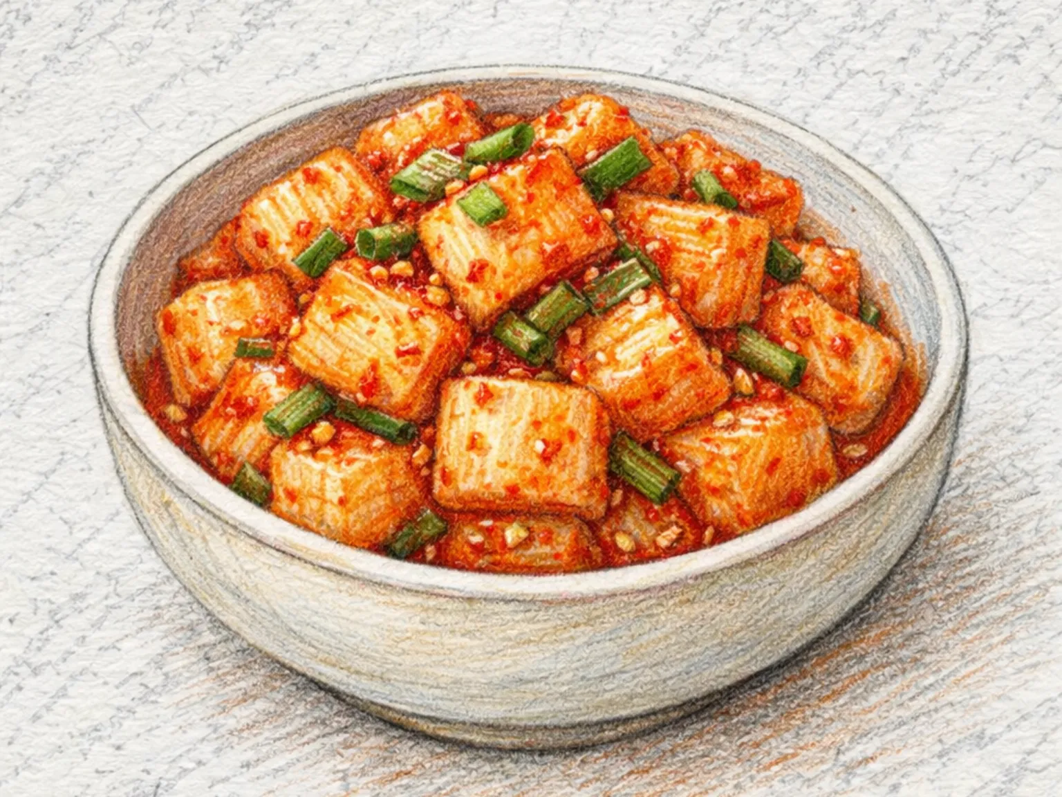 Kkakdugi (kimchi de rábano en cubos al estilo de restaurante coreano)