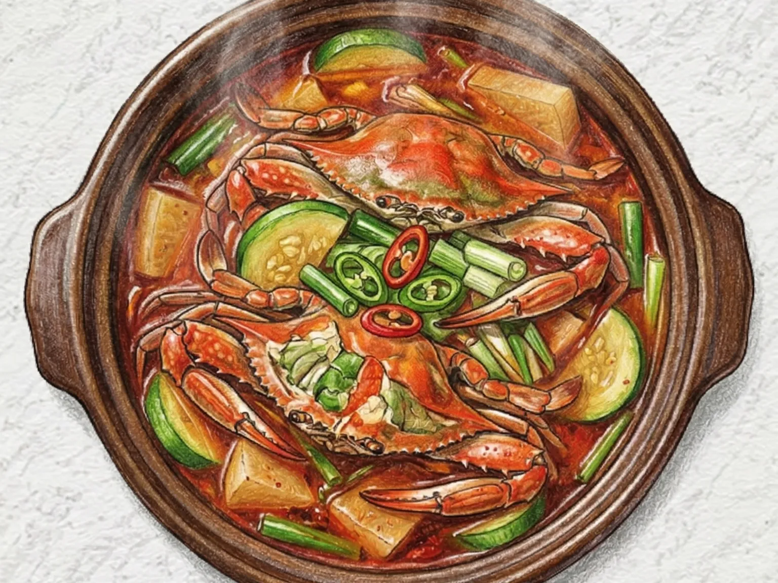 春のワタリガニ鍋（丸ごとカニの辛い煮込み）