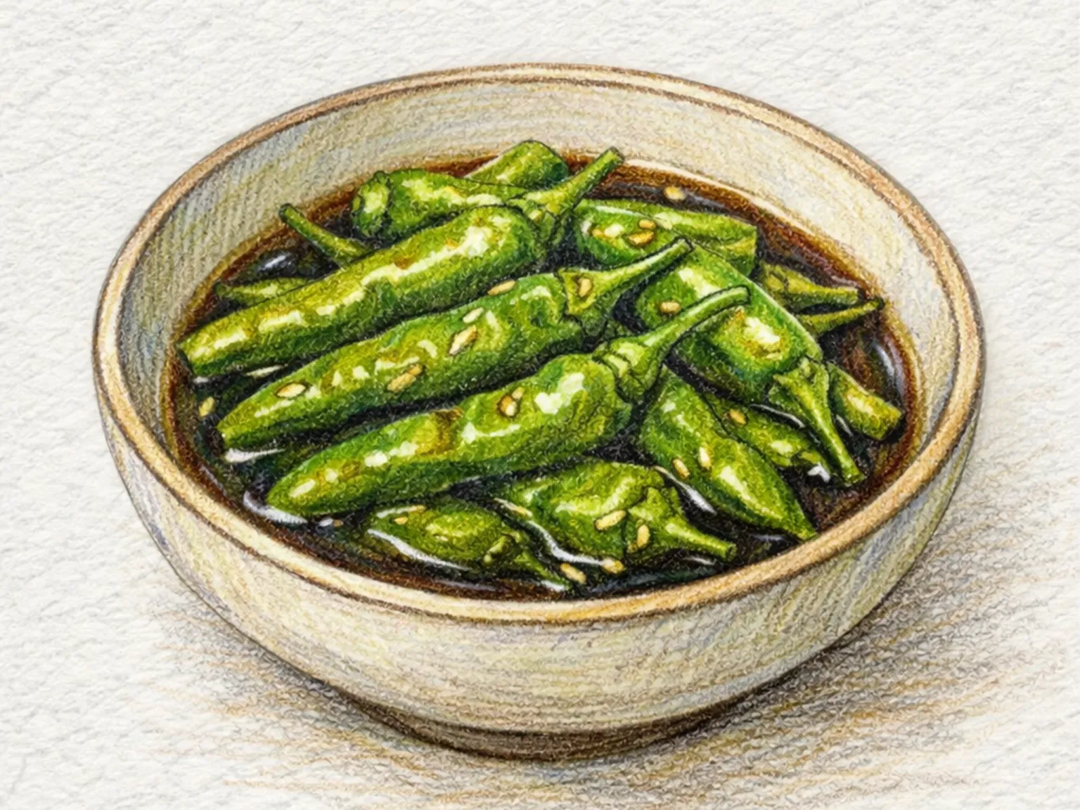 Kkwarigochu Jangajji (pimientos shishito encurtidos coreanos)