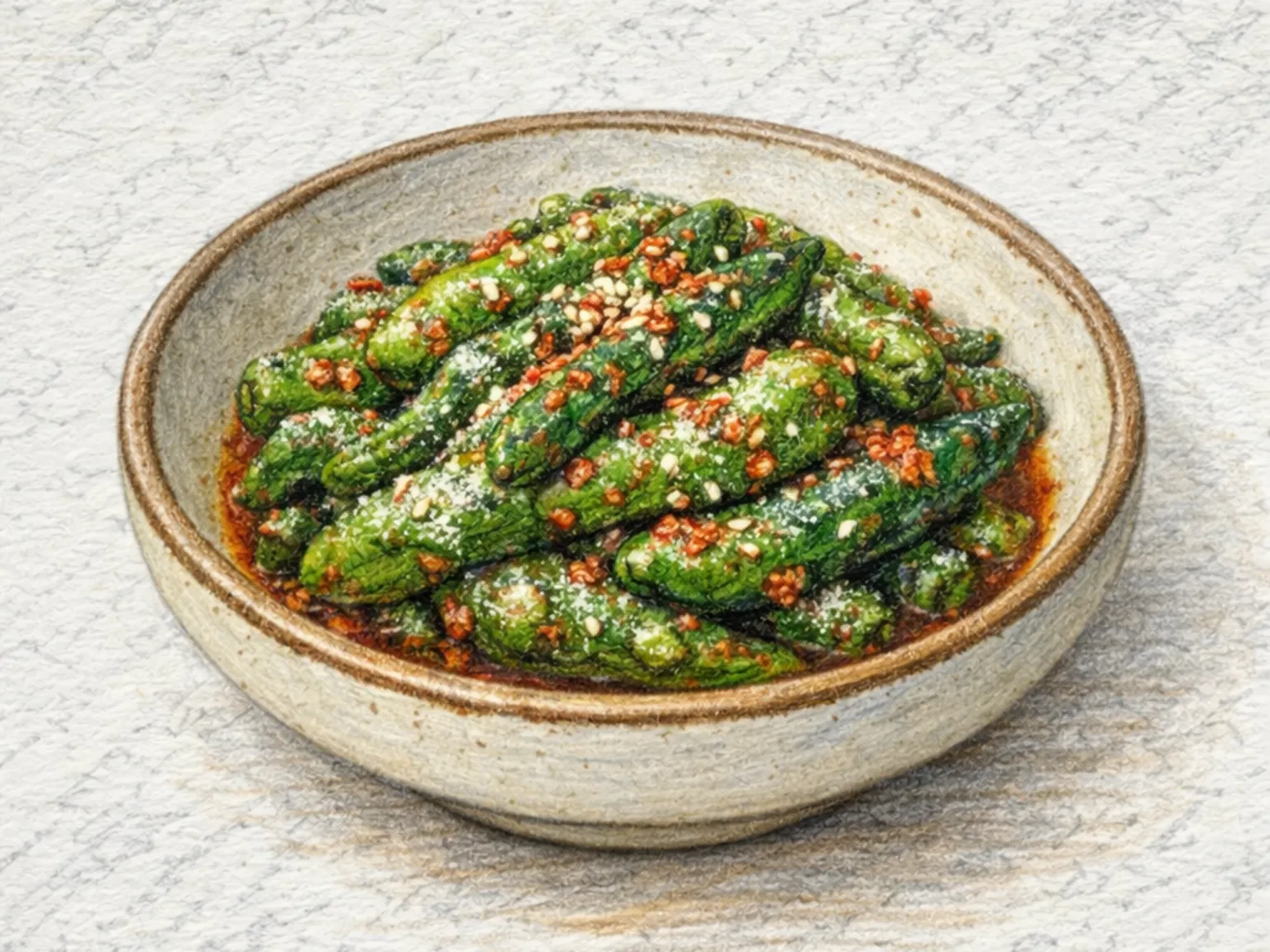 シシトウの蒸し物（小麦粉をまぶしてノンオイル蒸し）