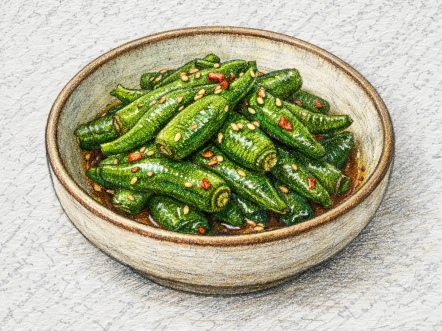 シシトウのテンジャン和え(茹でて味噌で和える一品)